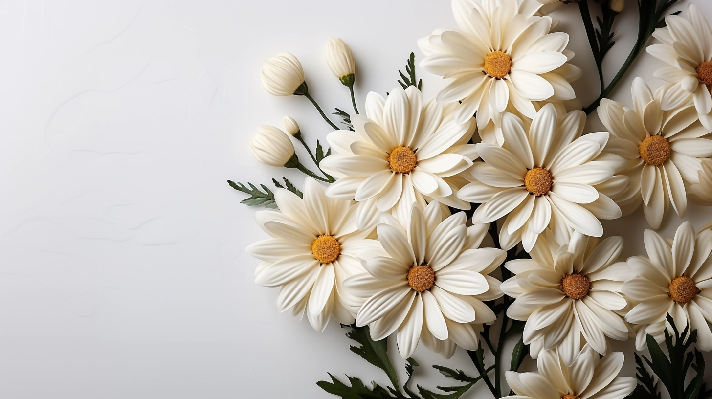 White Daisy Bouquet on Clean Background: Copy Space Available