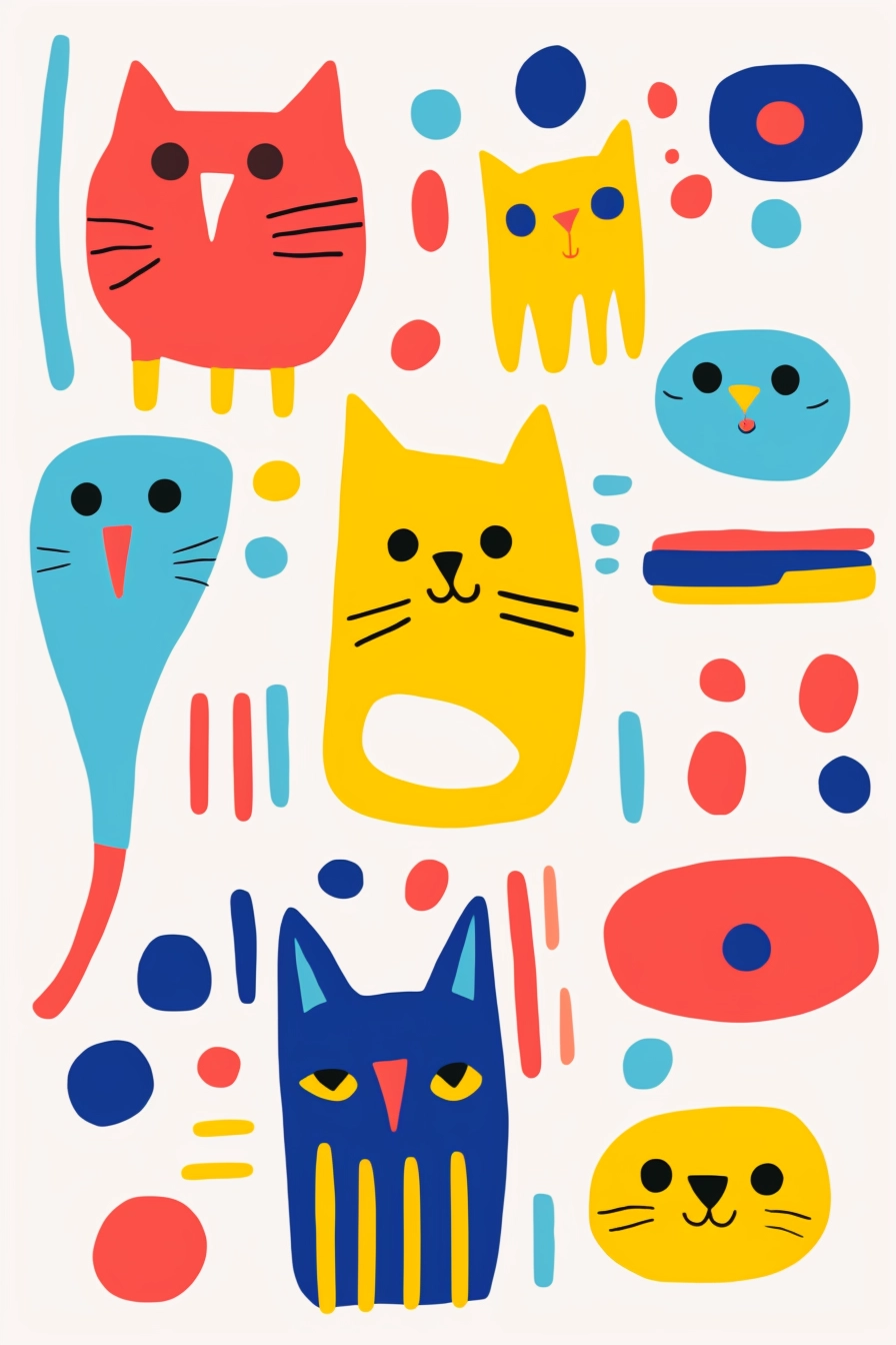 Cute Cat-Inspired Minimalist Strokes: Colorful Animated GIF-Style Drawing on Light Background