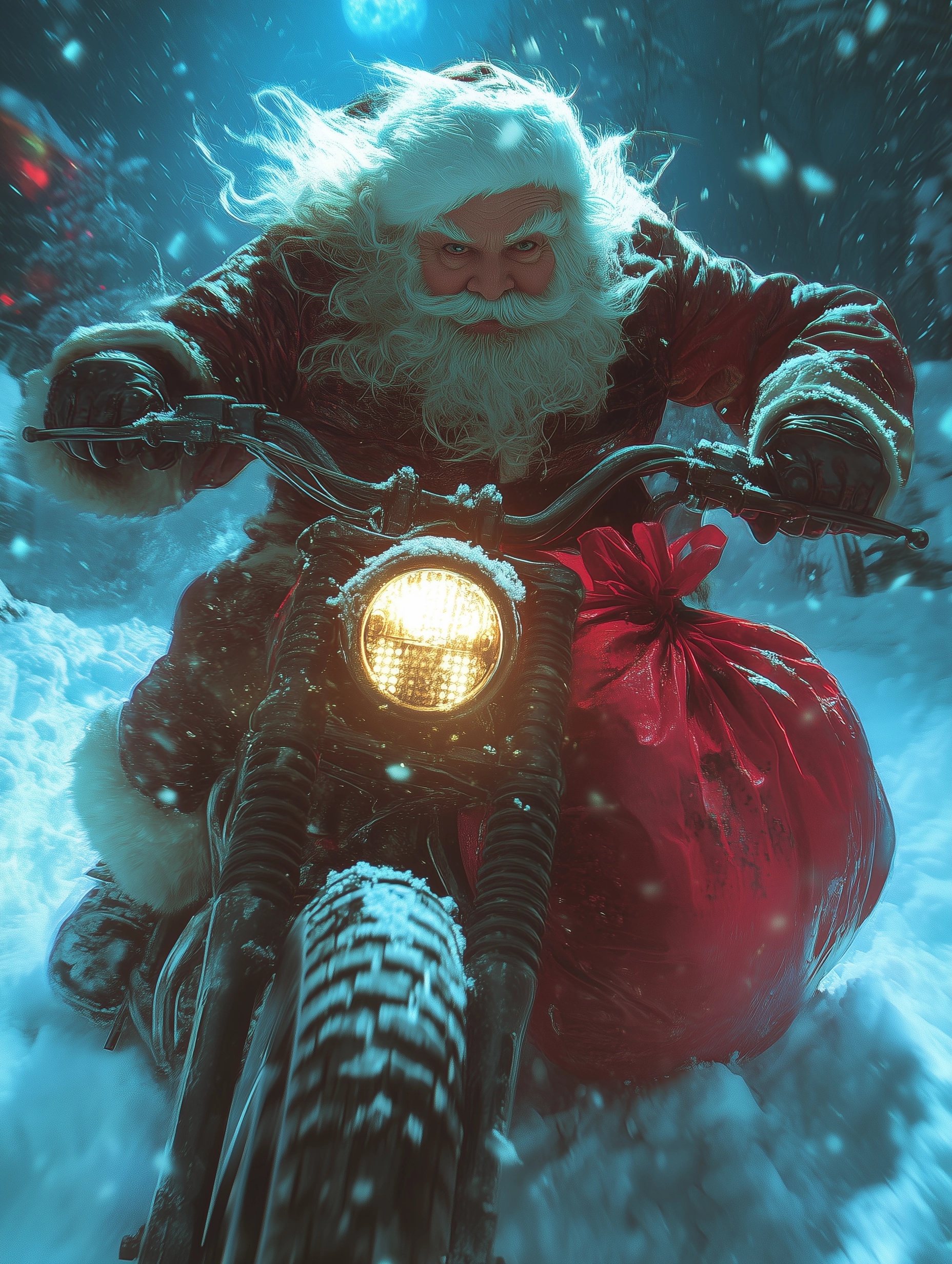 Santa's Epic Motorbike Ride Through a Neon City