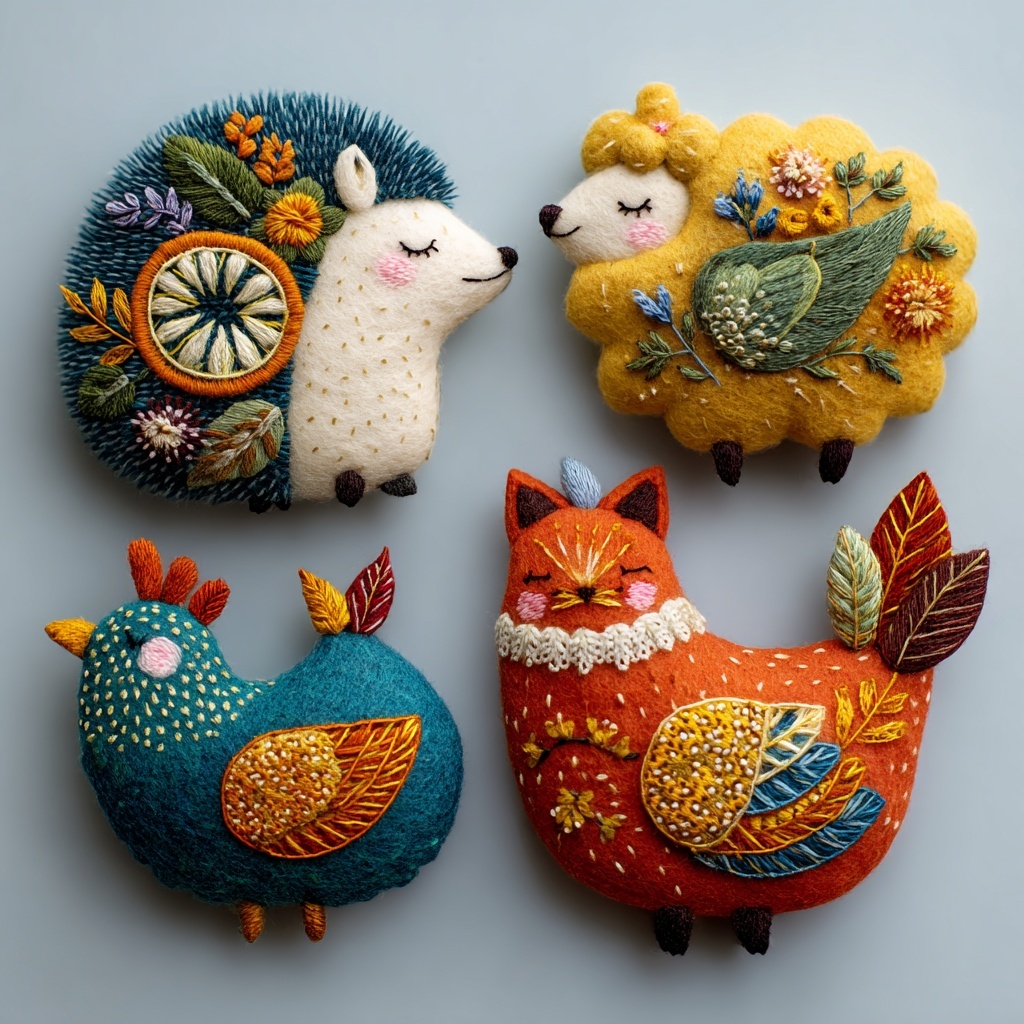 Charming Folk Art Animals in Vibrant Colors