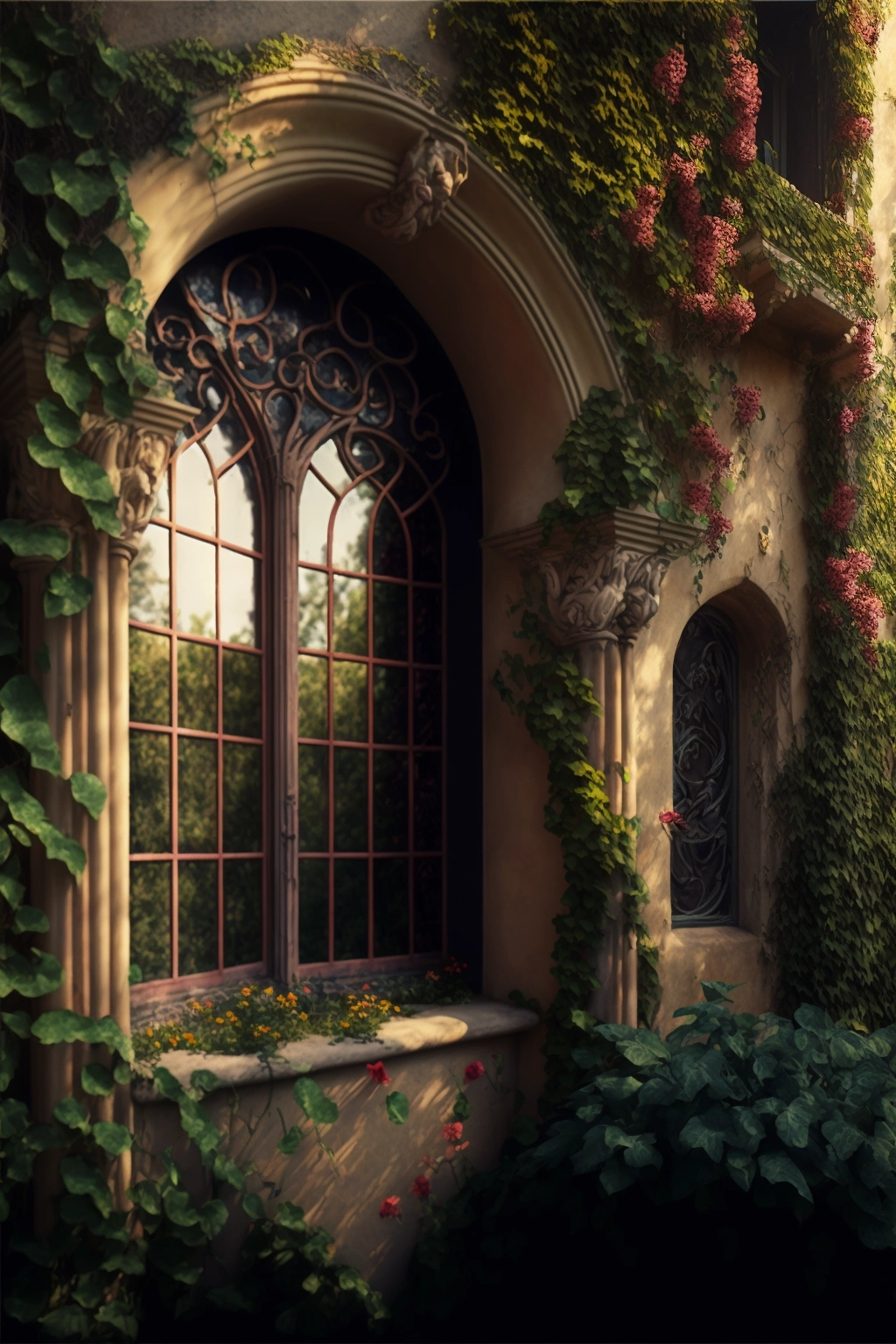 Serene Garden Courtyard with Gorgian Mansion Window