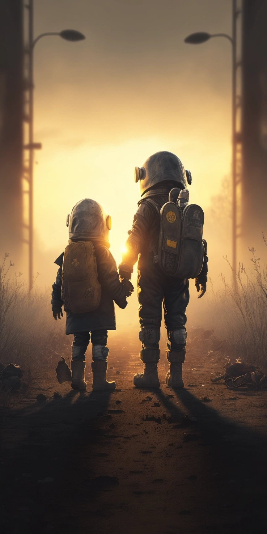 Abandoned Children in Biomechanical Armor at Sunrise