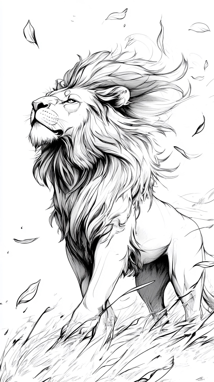 Intricate Lion Coloring Page for Adults