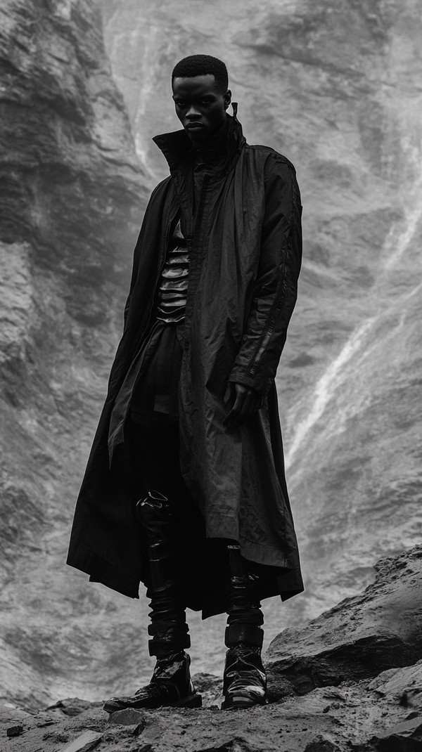 Avant-Garde Man in Futuristic Matte Black Jacket