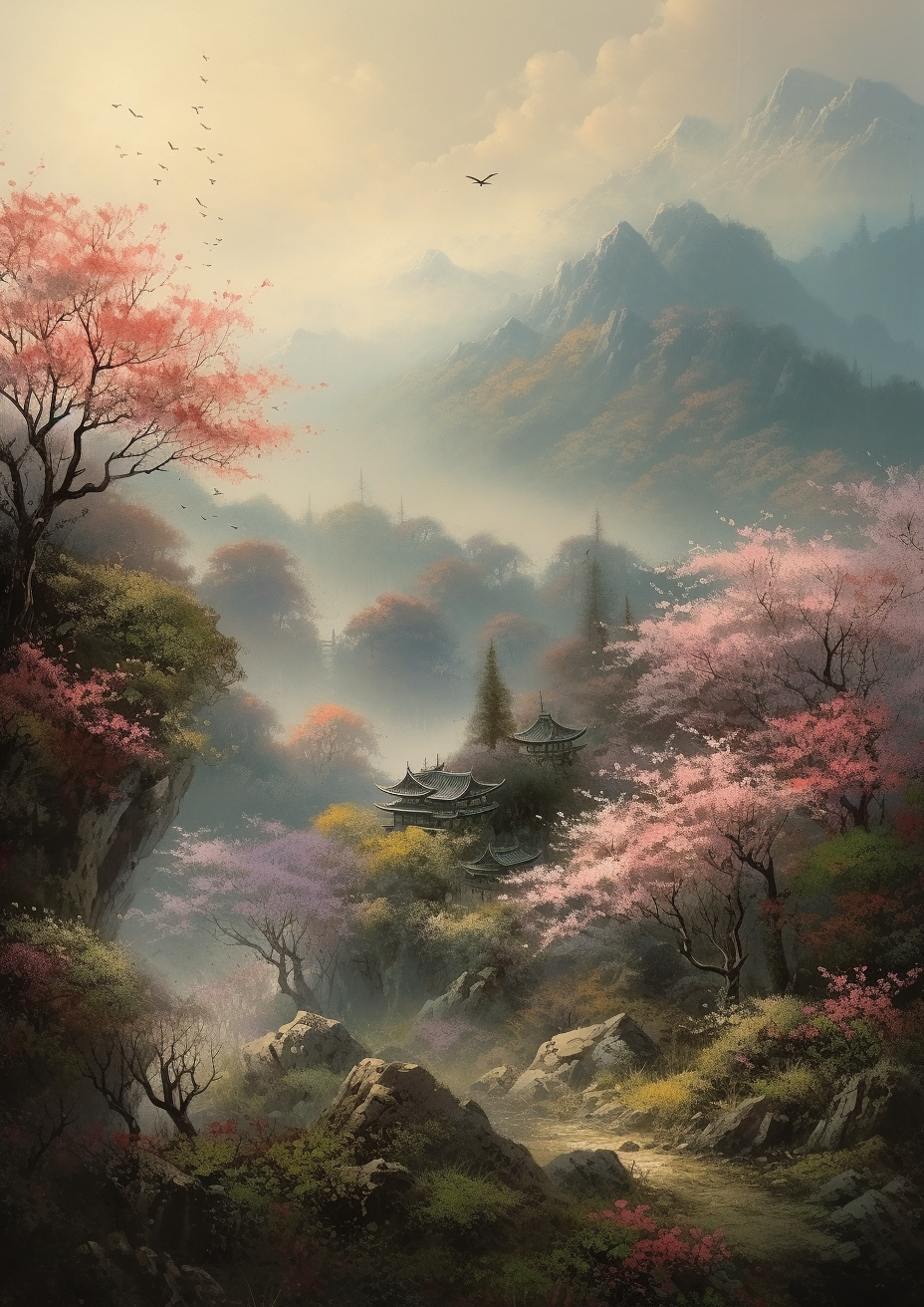 Misty Japanese Spring: Serene Mountain Vistas & Nostalgic Traditional Vietnamese