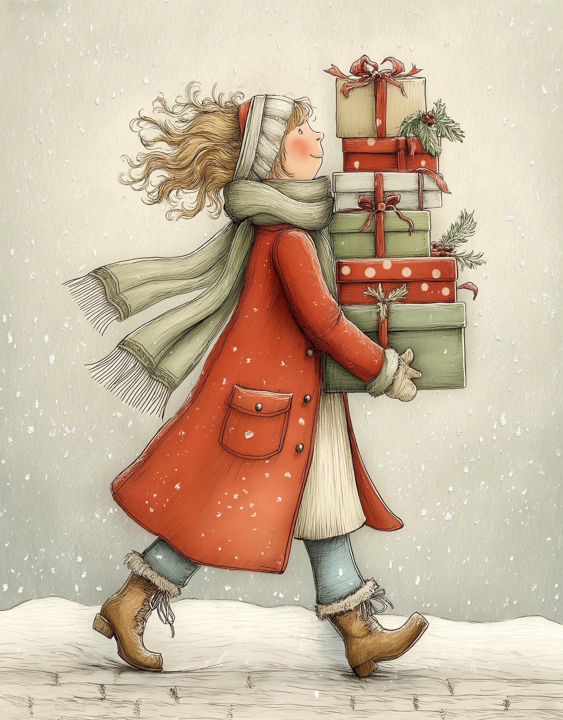 Cheerful Snowy Christmas Card Illustrations