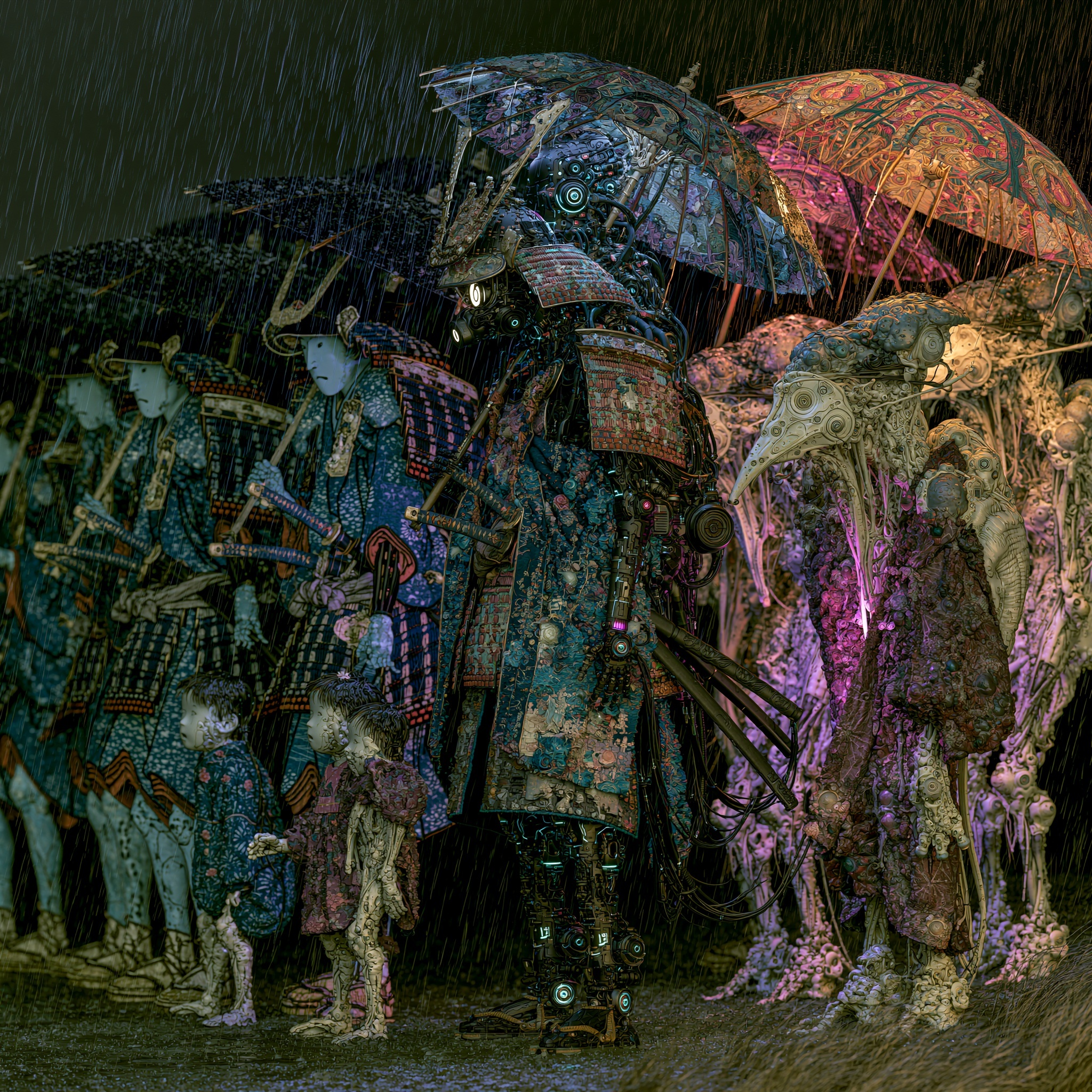 Samurai Journey: Rain, Mutation, and Cyber Dreams