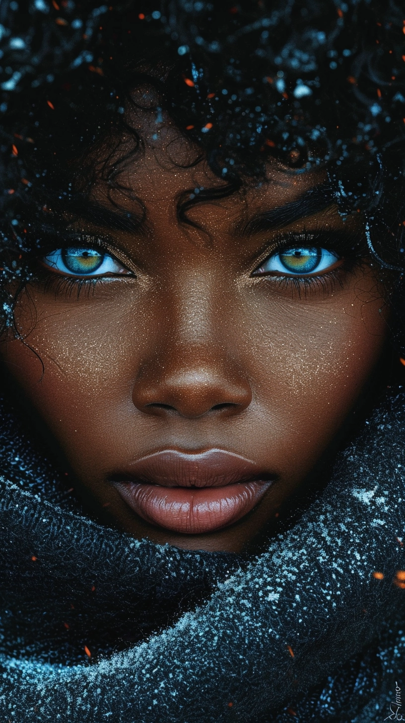 Enchanting African-American Portrait: Captivating Eyes, Artistic Inspiration, Delicate Washes