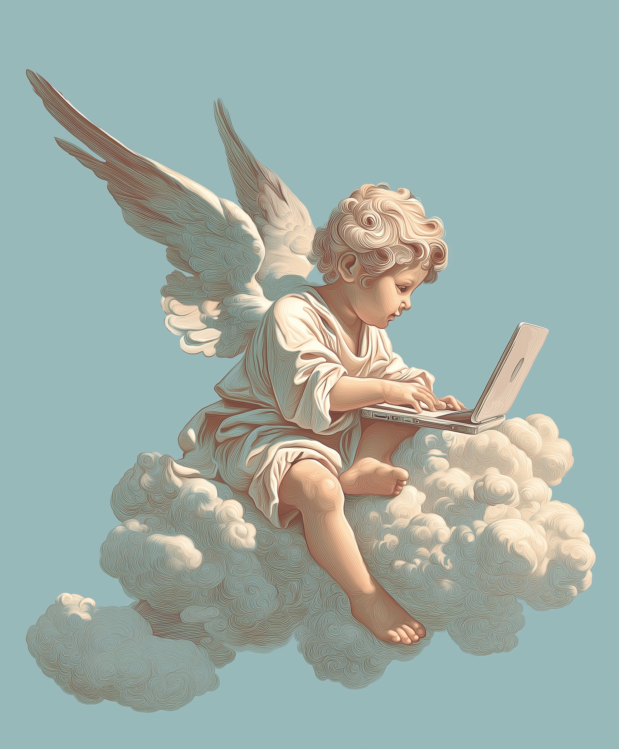 Botticelli-Style Cupid: Dreamy Cloud Scene