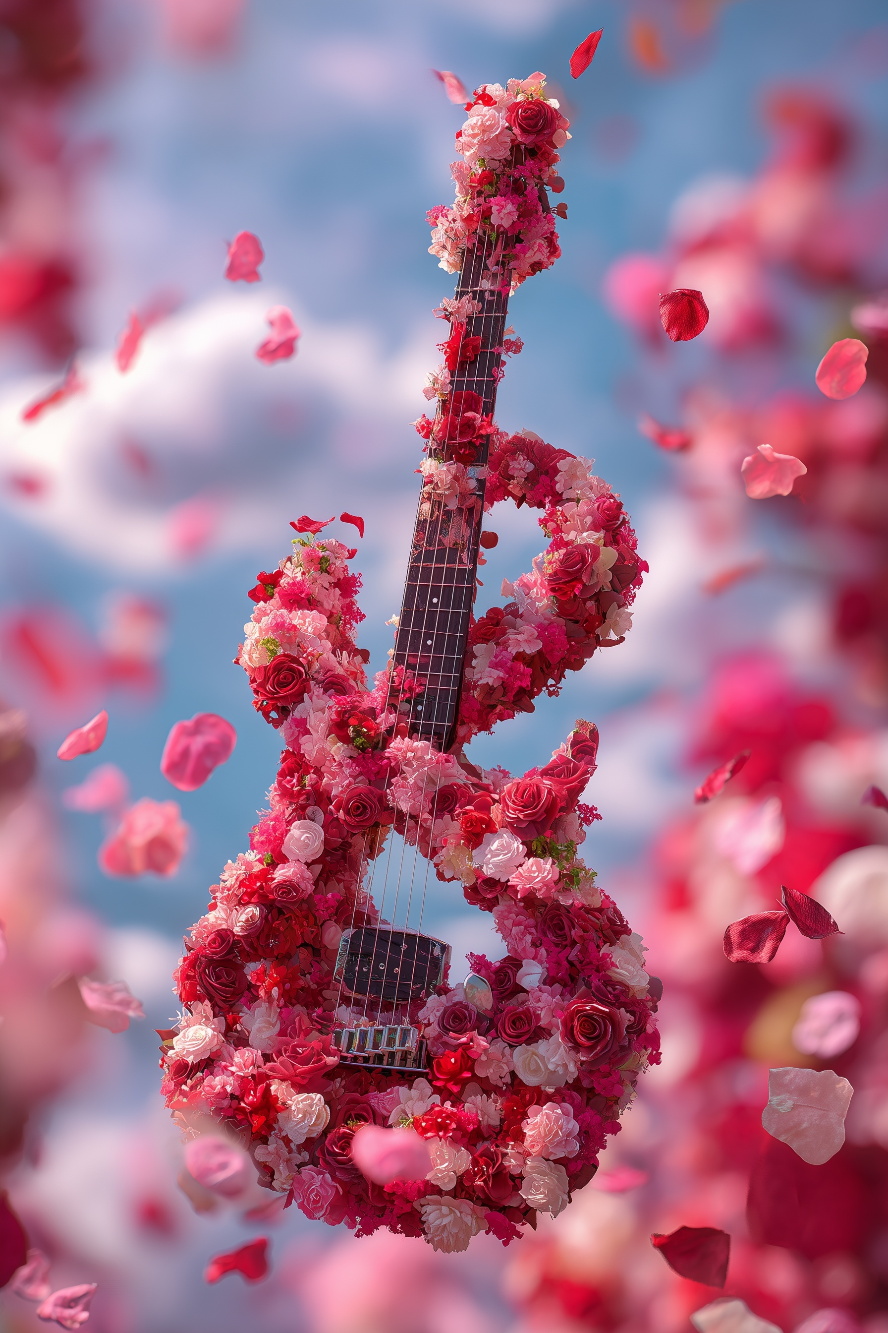 Dreamy Floral Electric Guitar Art Print
