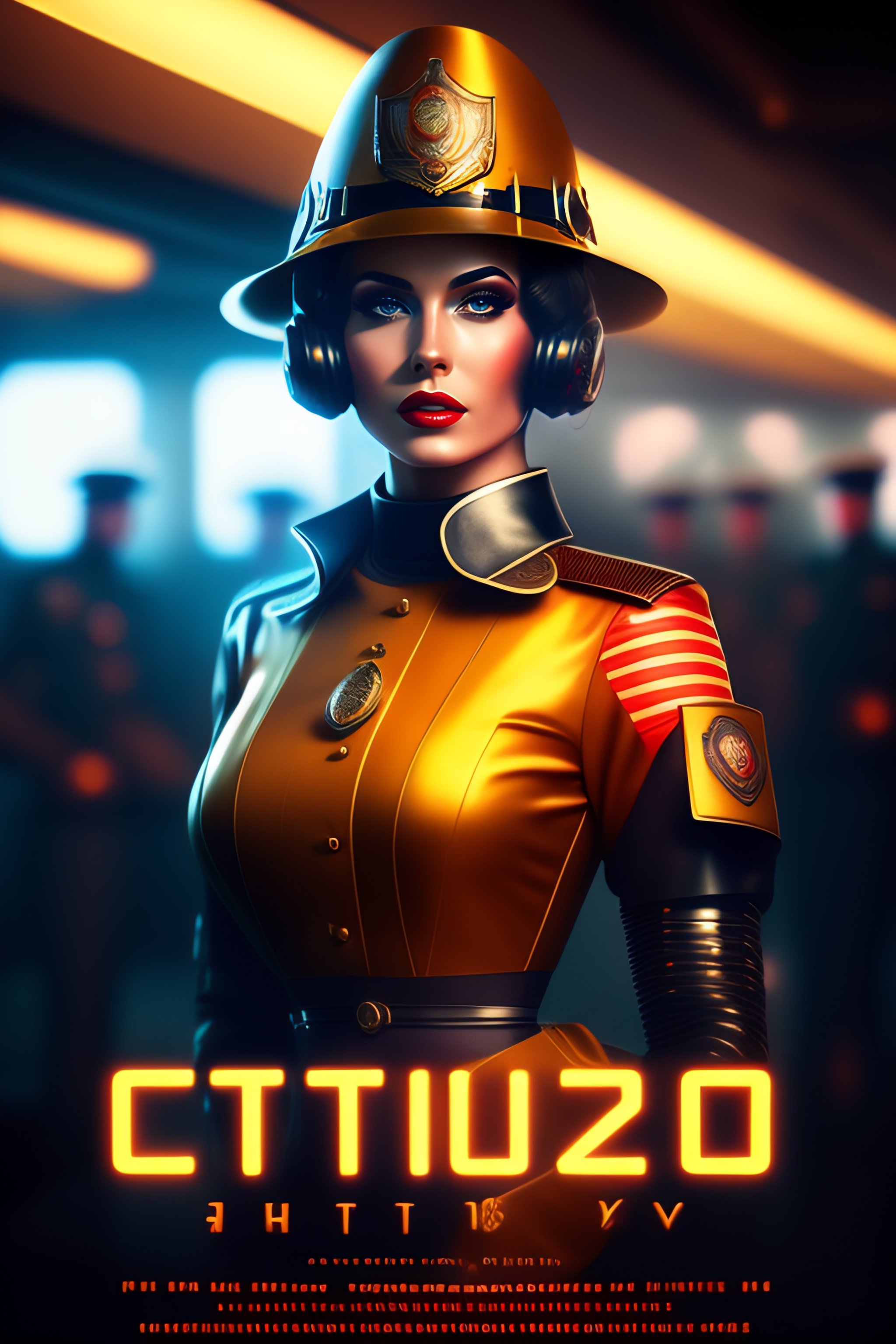 Futuristic Vintage Police Girl Robot & Office