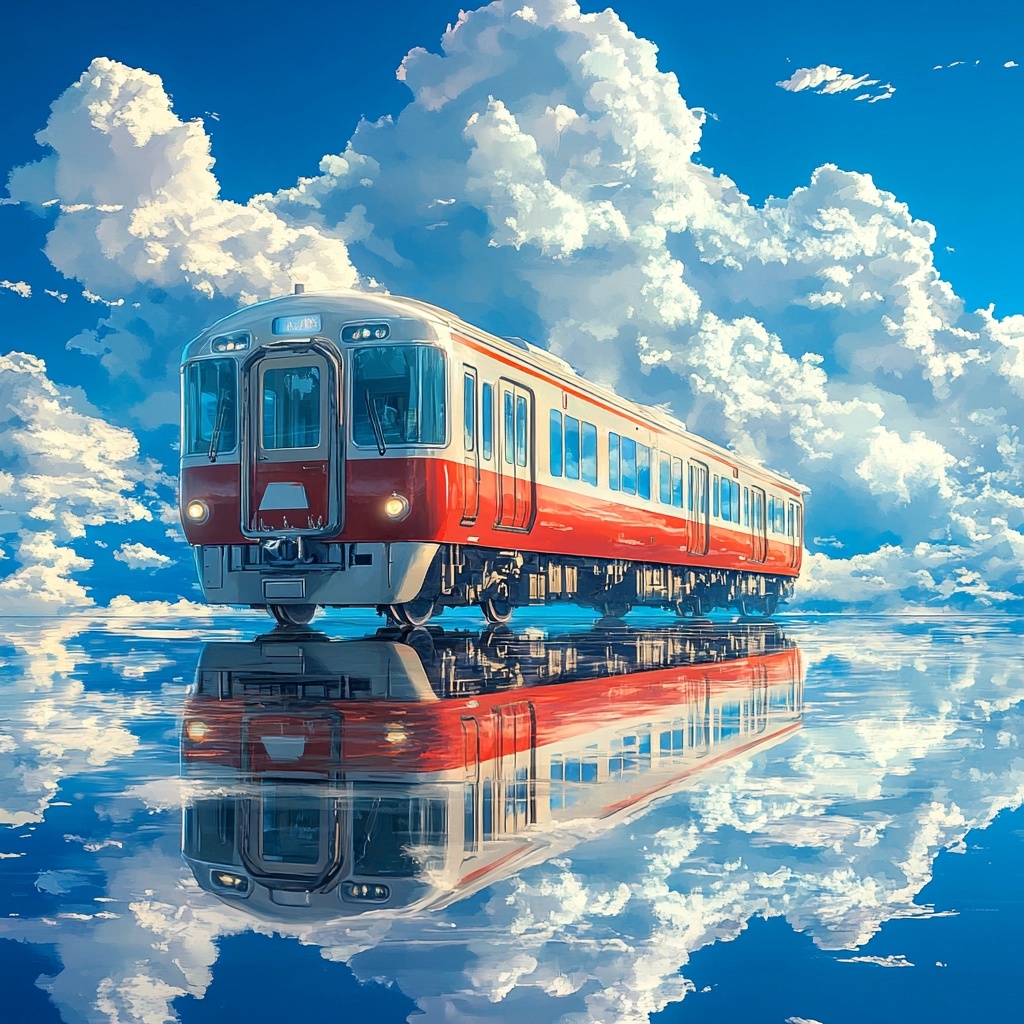 Anime Masterpiece: Train in Sky & Clouds Reflection