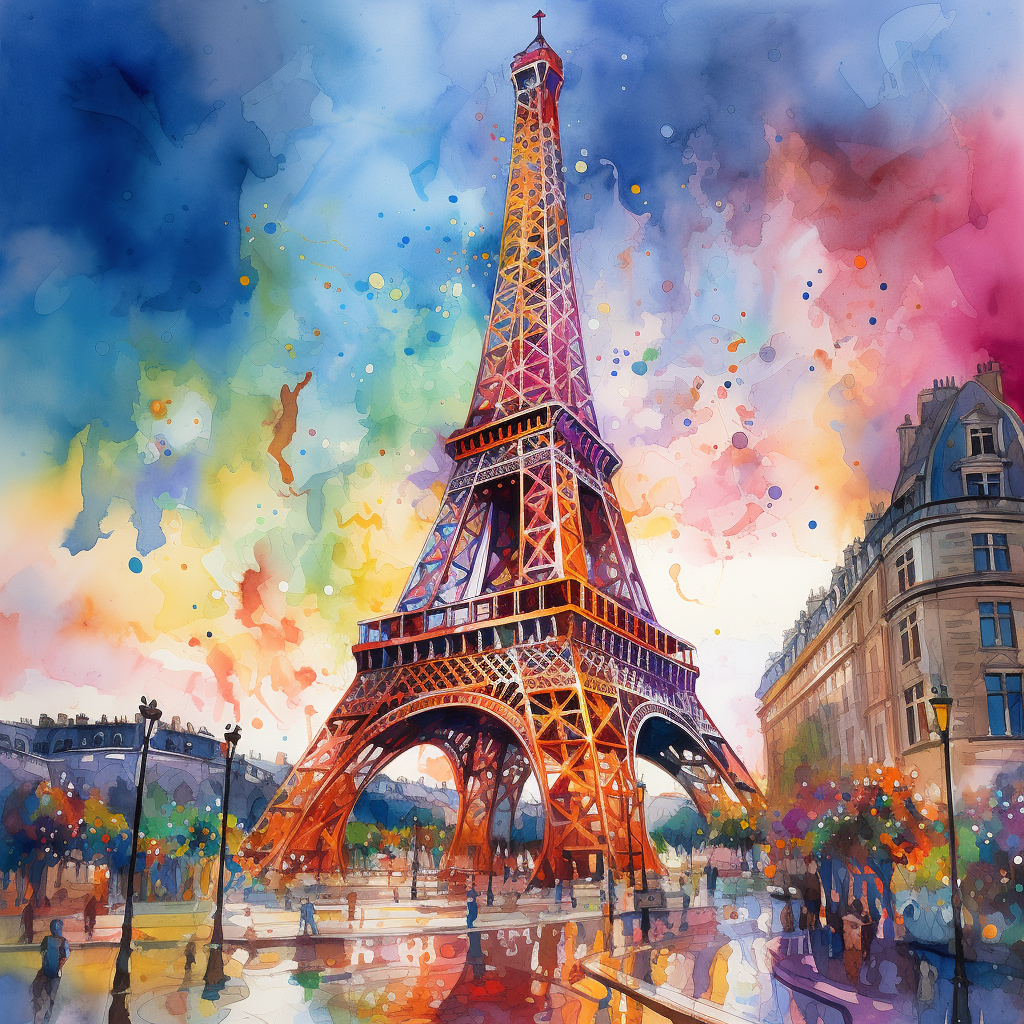 Vivid Eiffel Tower Watercolor: Artistic Masterpiece