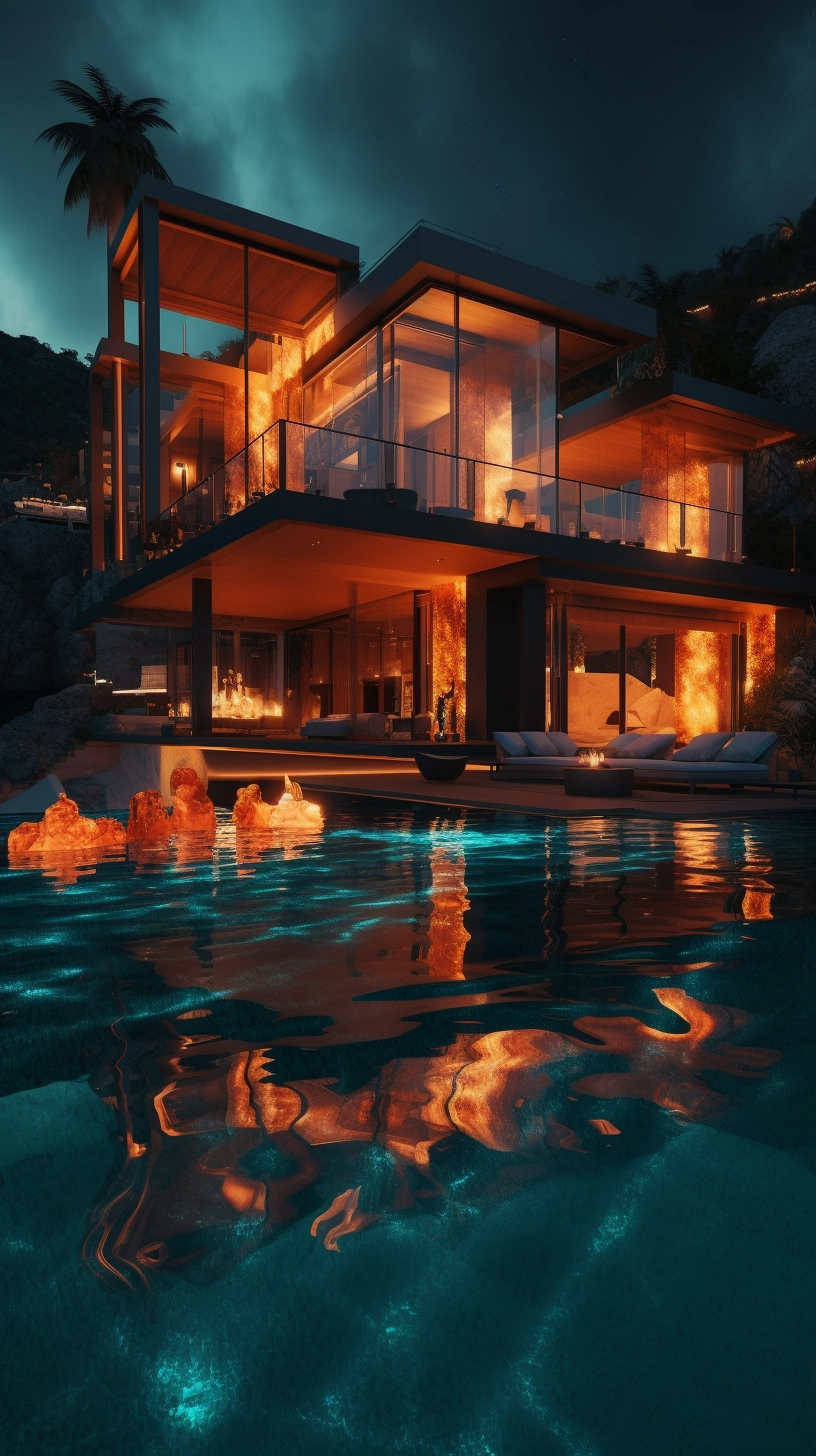 Stunning Nighttime Architecture with Water Views