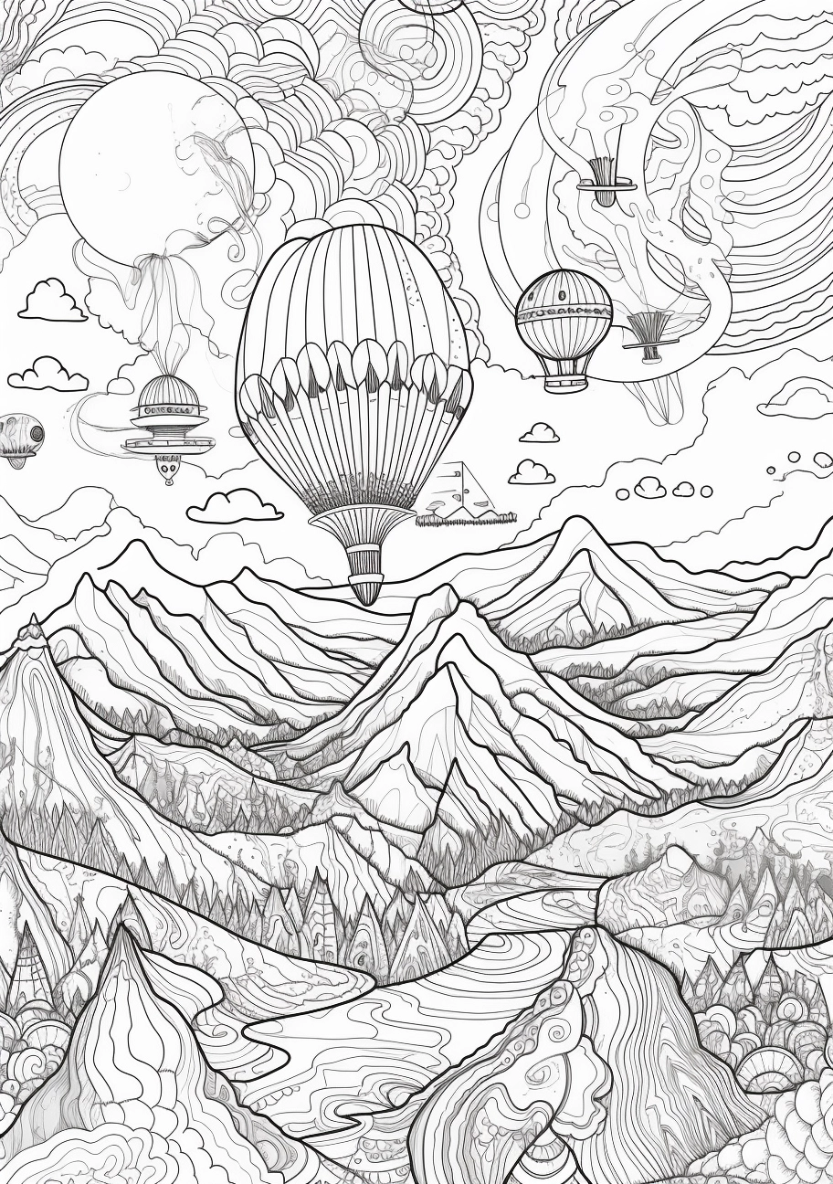 Abstract Allover Coloring Pages: Alien Mountains