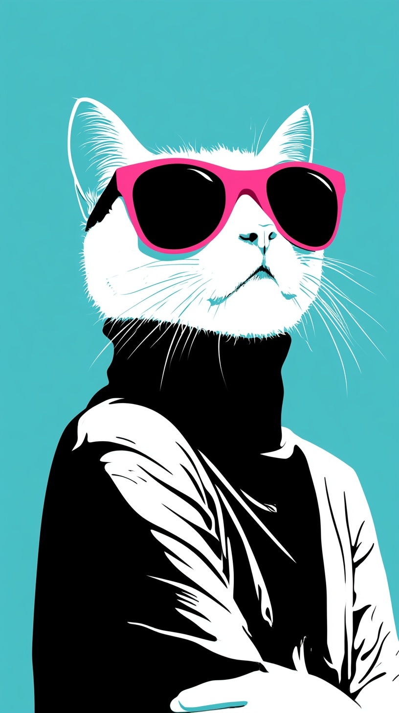 Chic Cat in Pink Shades - Modern Pop Art Design