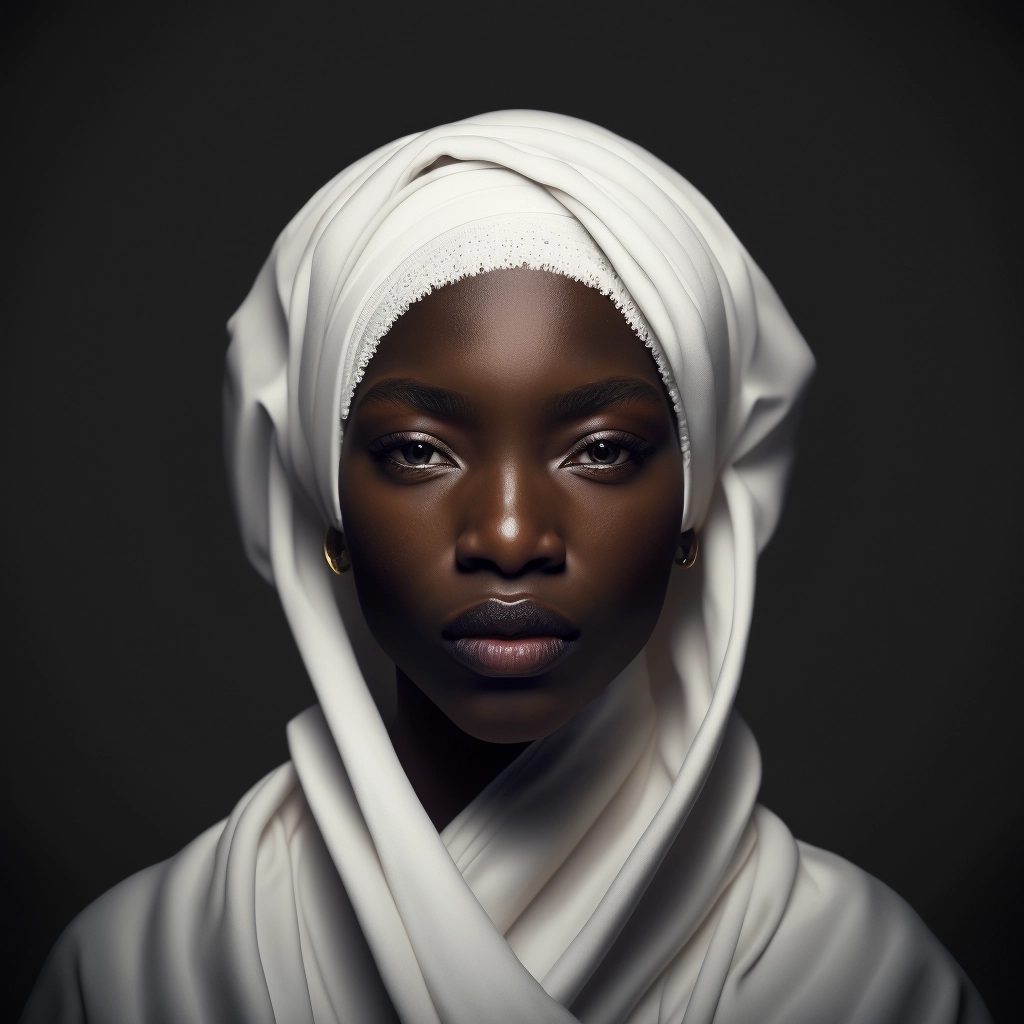 Stunning Black Woman in White Hijab - High Res 8K Portrait