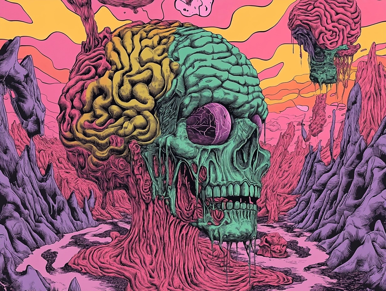 Vibrant Psychedelic Brainstorm: Black & White Art