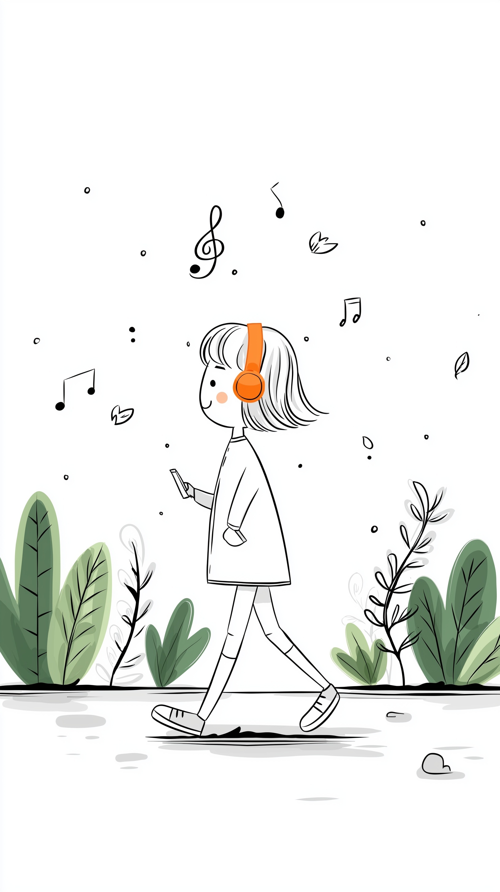 Whimsical Girl in Music: A Hand-Drawn Adventure