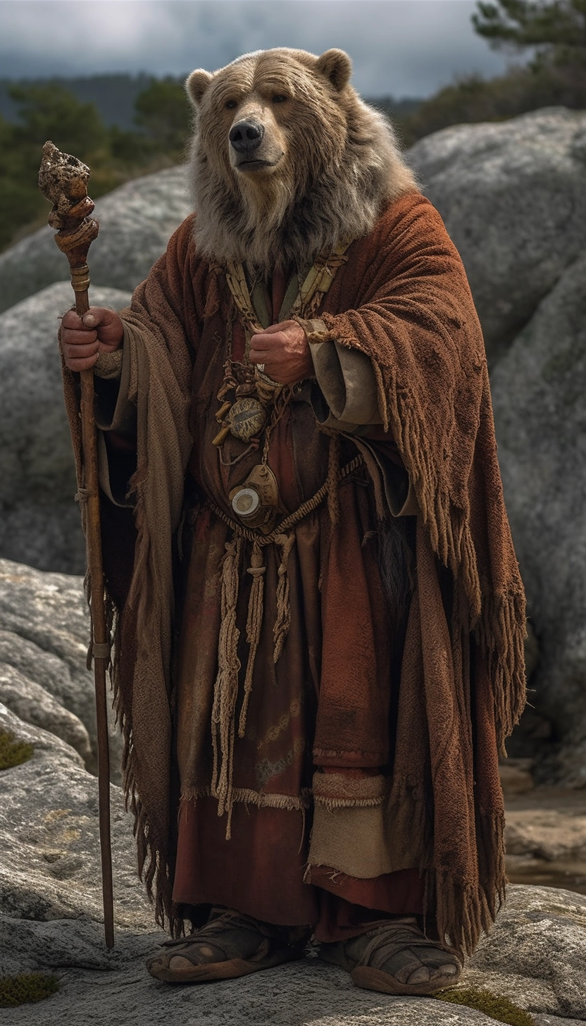 Powerful Bear Shaman in Brown Cloak