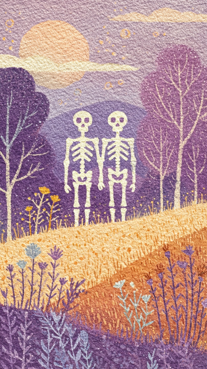 Whimsical Skeletons in a Dreamy Meadow