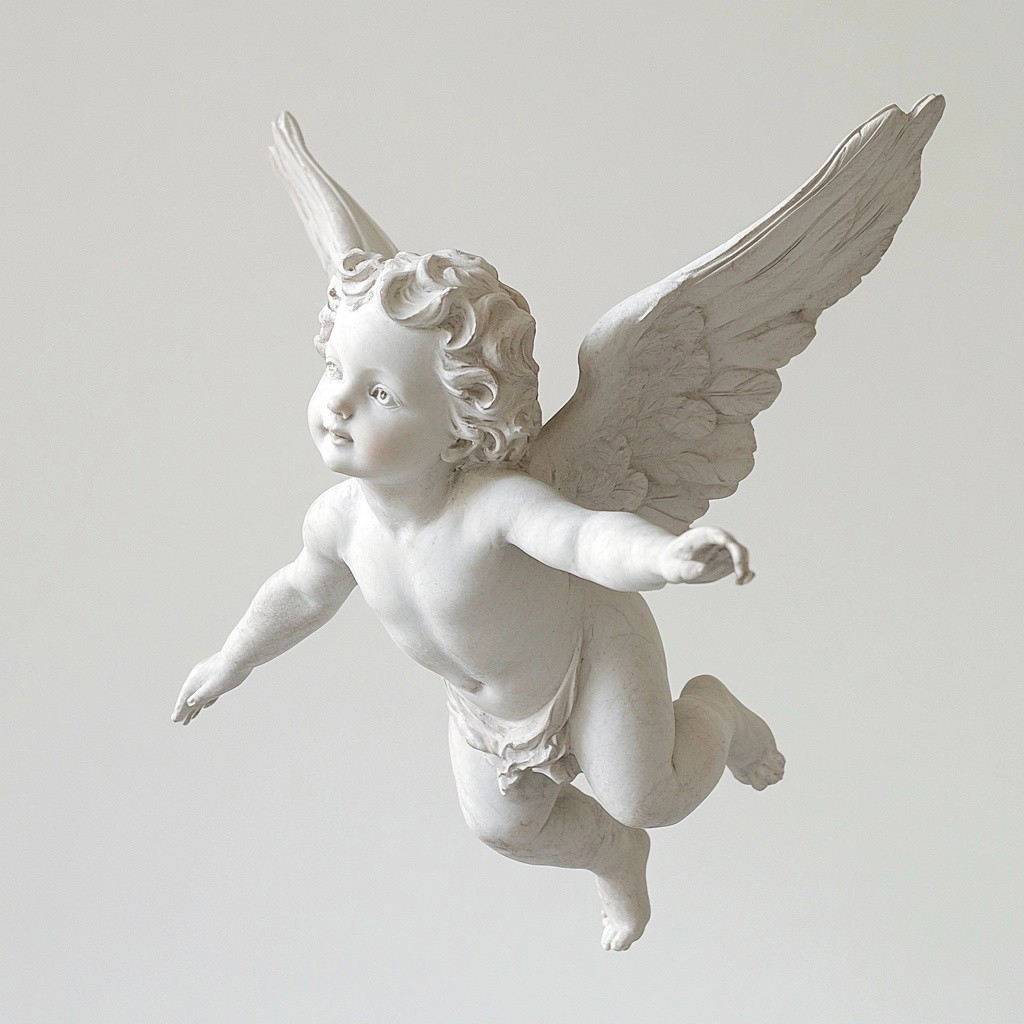 Elegant Winged Cherub Statue in Natural Light