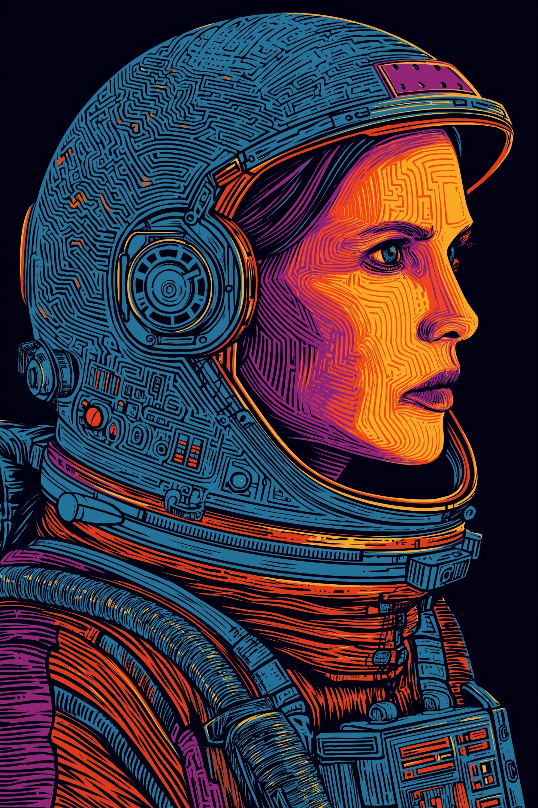 Vibrant Sci-Fi Art: Cyberpunk Astronaut Girl
