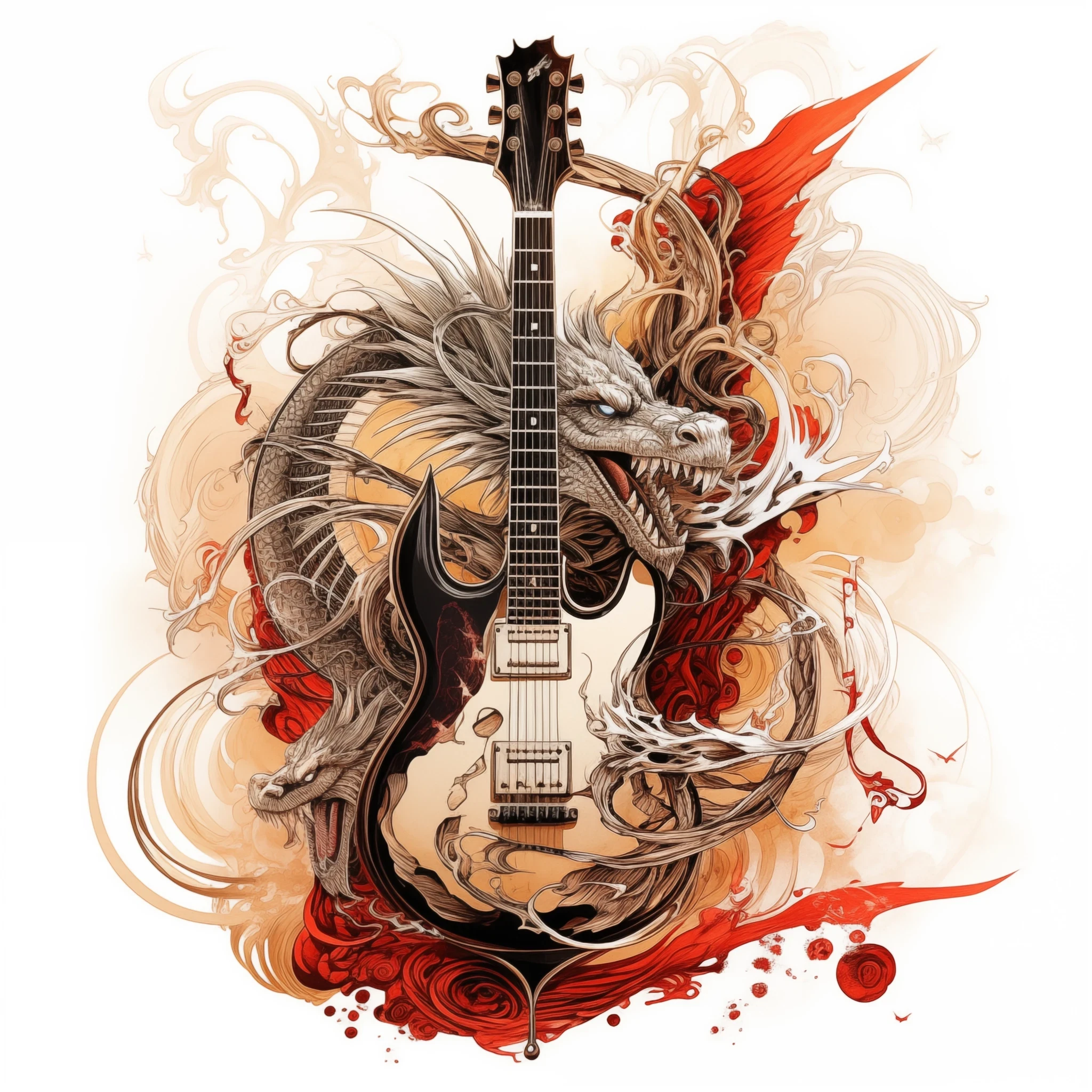 Dragon Guitar: Epic Tattoo Design for Rock Enthusiasts