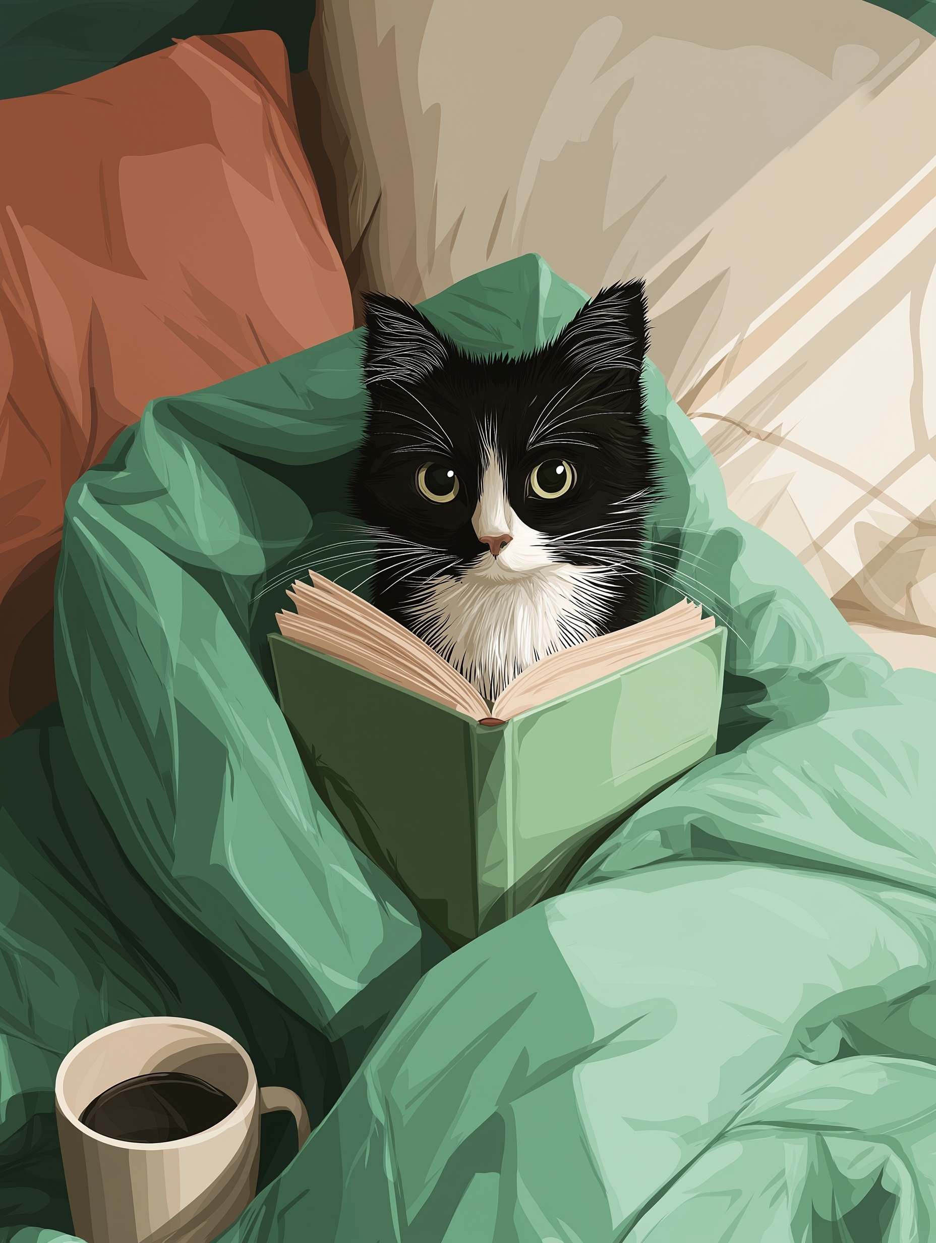 Cozy Cat in Bed: A Warm Lifestyle Illustration