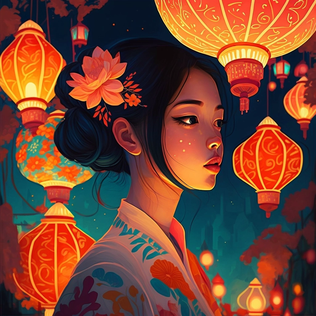 Beautiful Chinese Girl at Night: Pop Art Deco