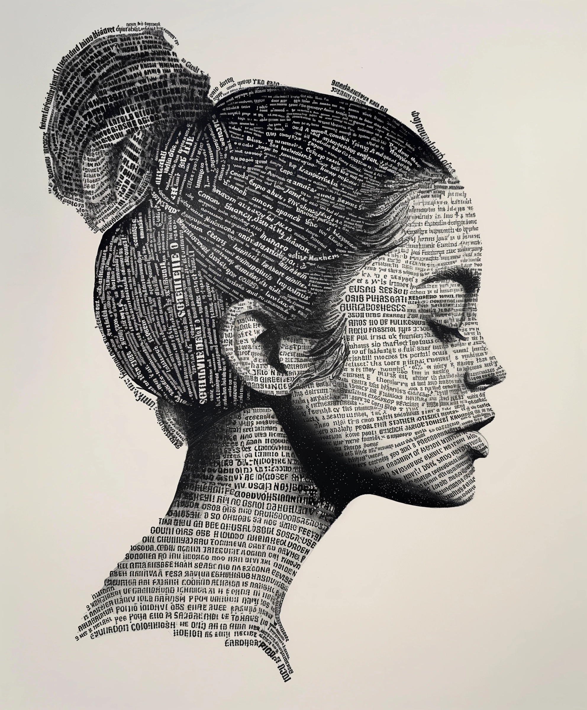 Word Art Portrait of Woman: Unique Paper Illustration