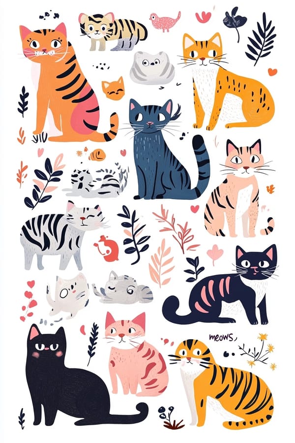 Playful Pastel Cat & Tiger Sticker Sheet