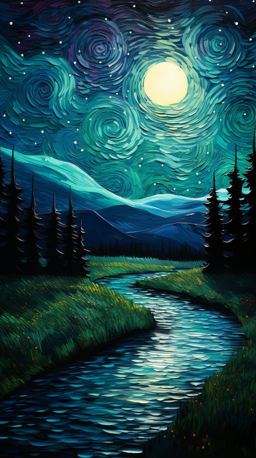 Vibrant Teal & Magenta: Van Gogh's Striking 'Starry Night' Reproduction