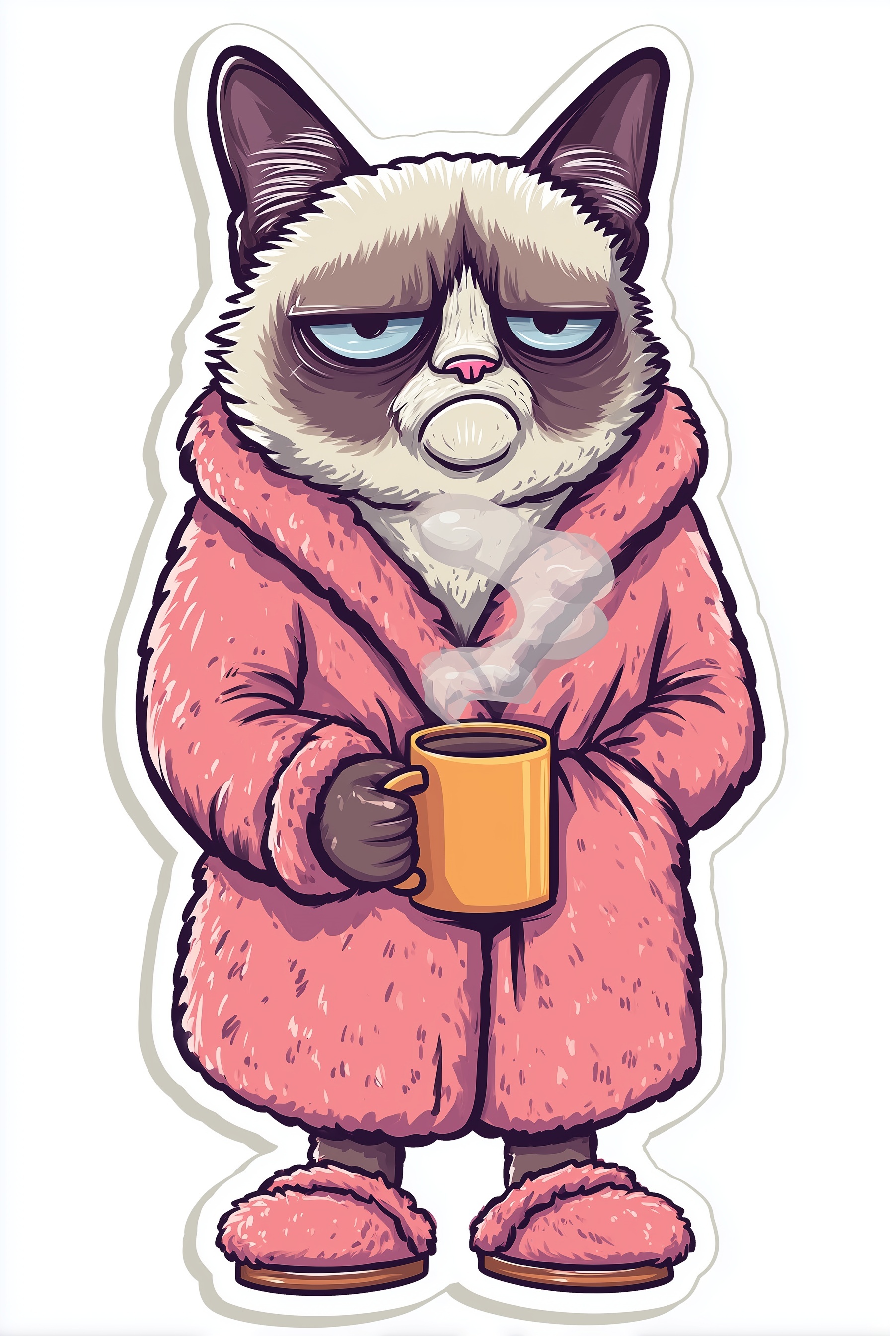 Cozy Grumpy Cat: Fuzzy Vibes & Coffee Time