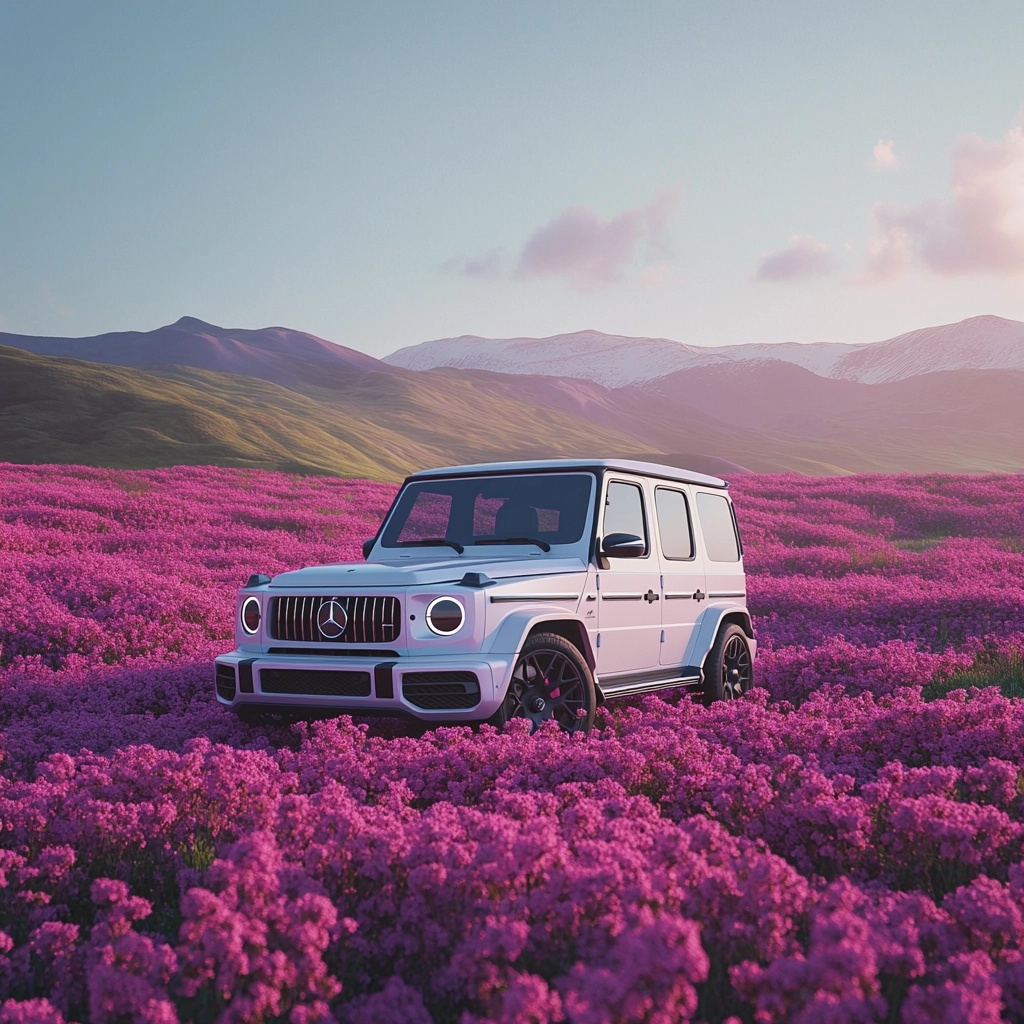 Experience Luxury: Mercedes G63 Amidst Pink Fields