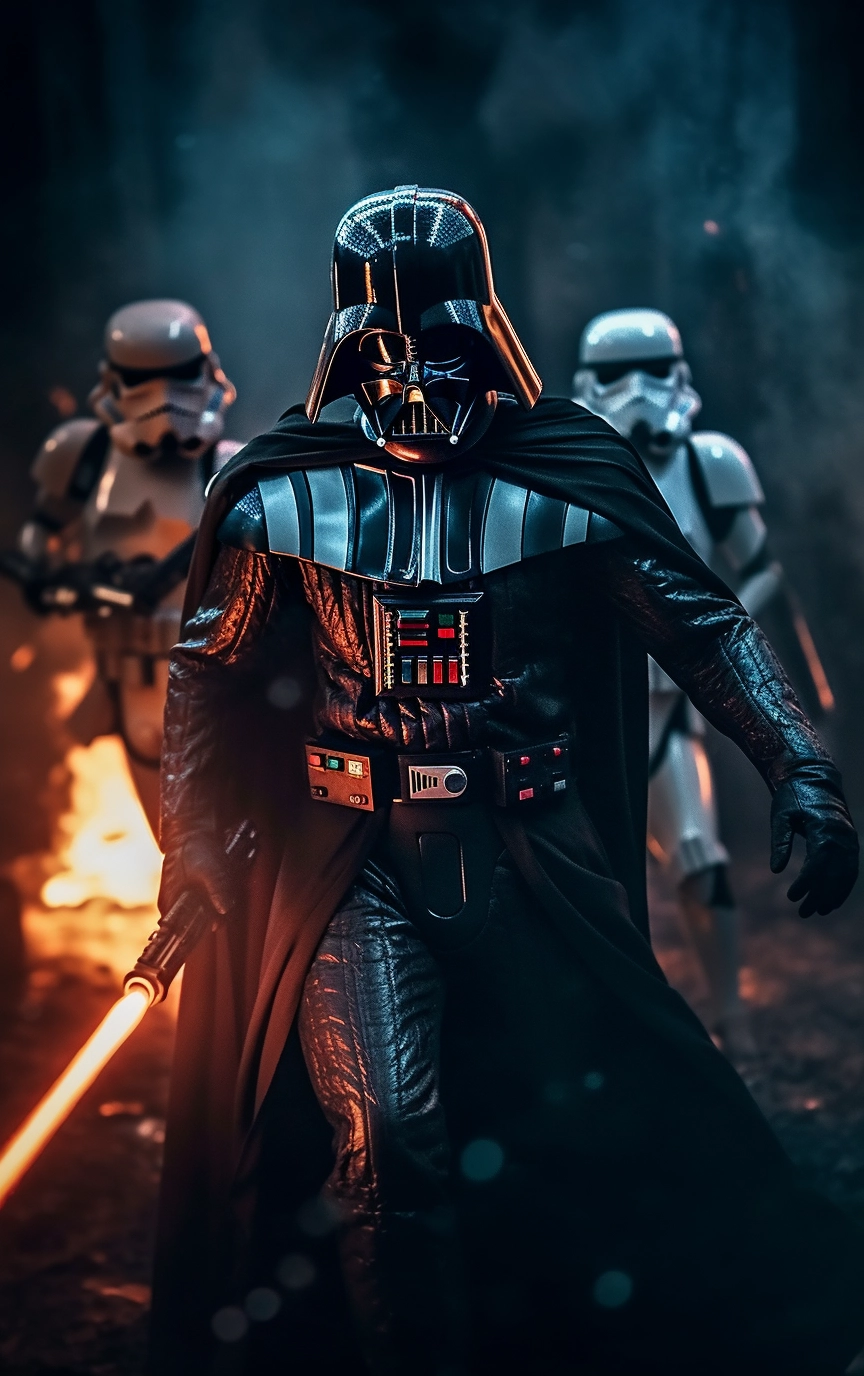 Intense Nighttime Battle: Stunning Darth Vader Portrayal