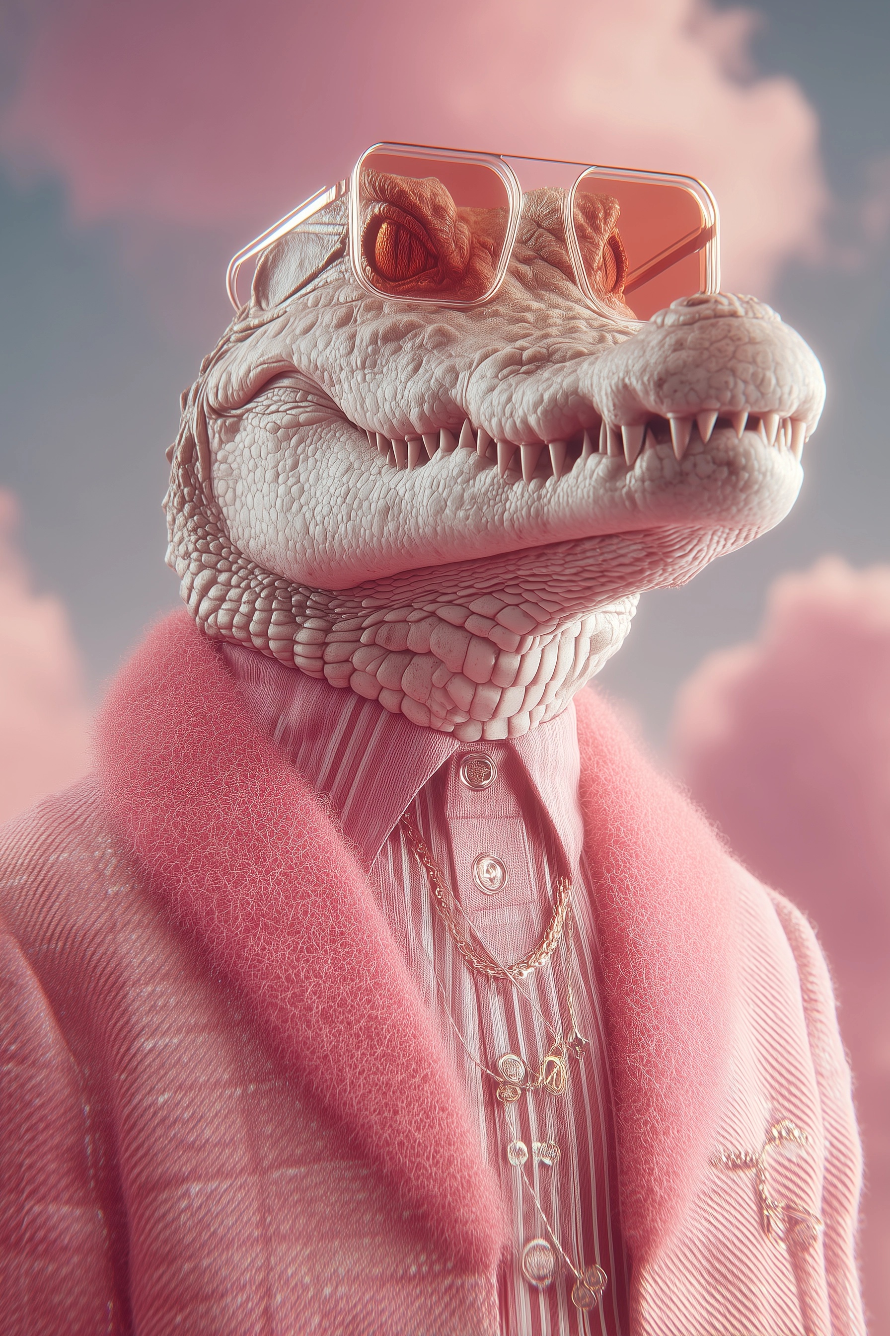 Surreal Alligator Morning Routine in Colorful Style