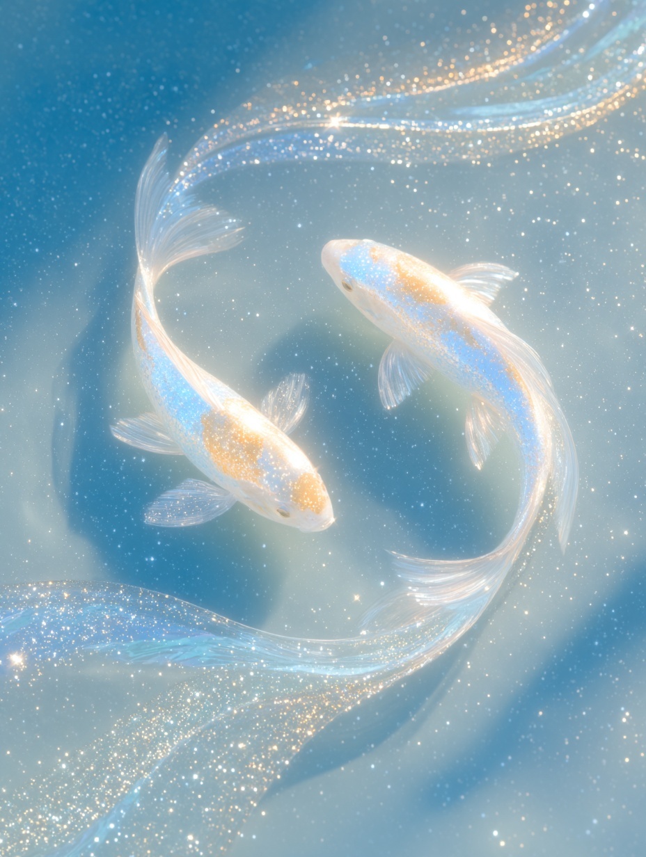 Magical Koi Fish Art: Surreal Glow on Dark Blue