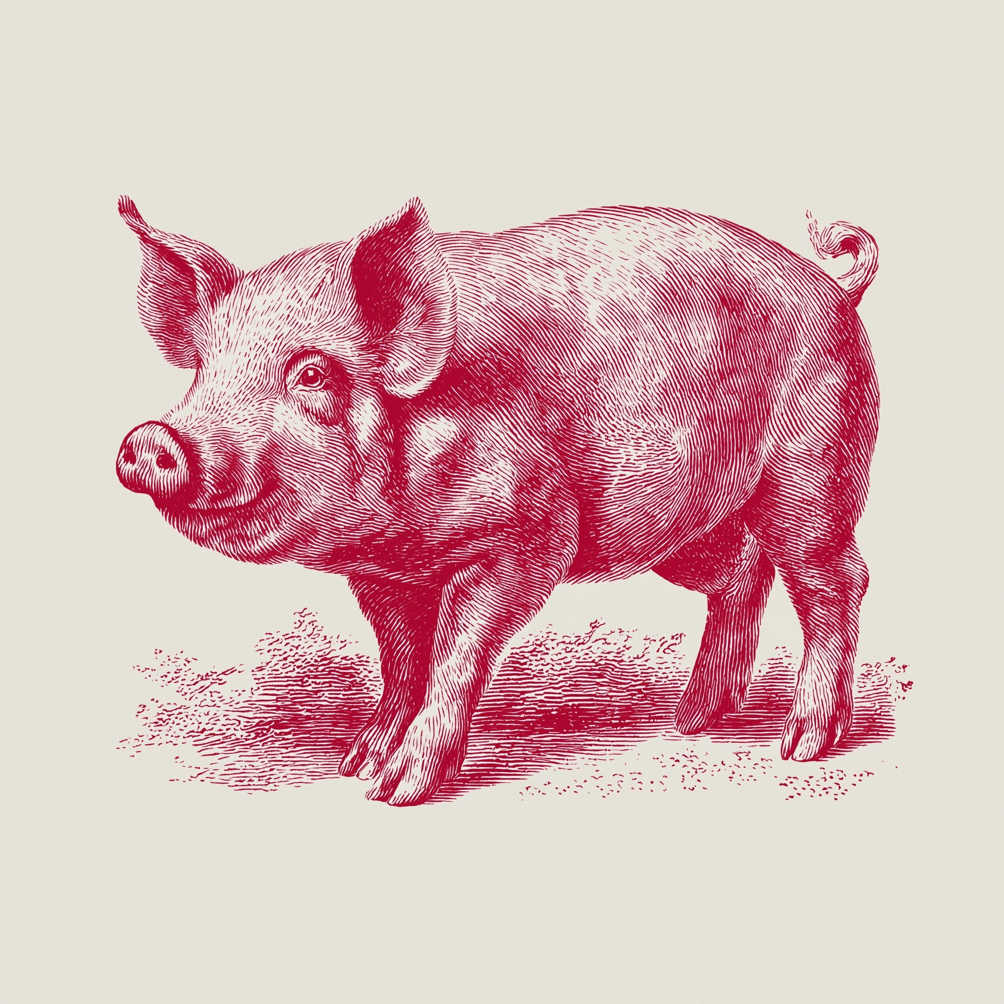 Elegant Red Line Art Pig Illustration