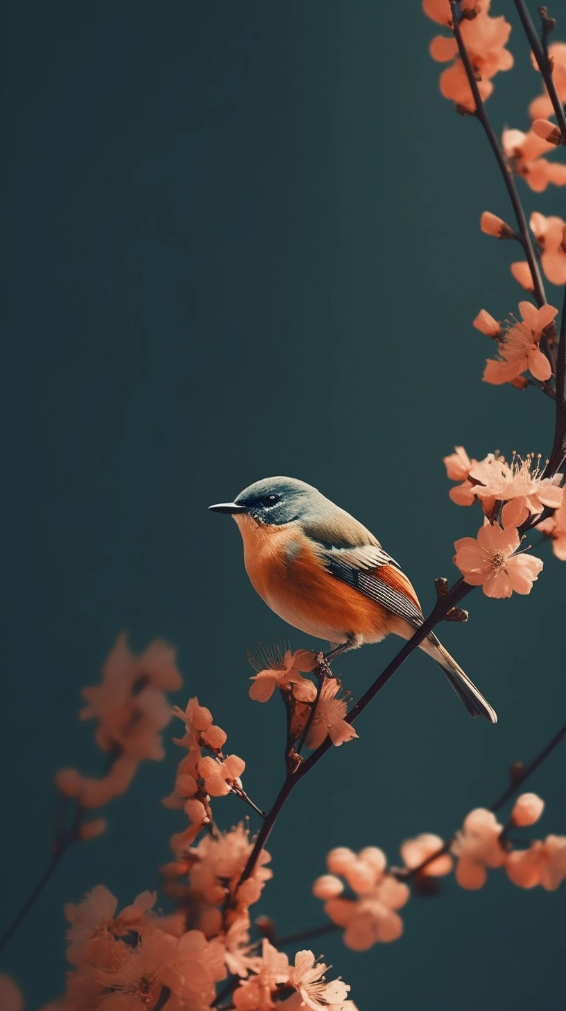 Minimalistic Bird & Flower Wallpaper - HD Quality