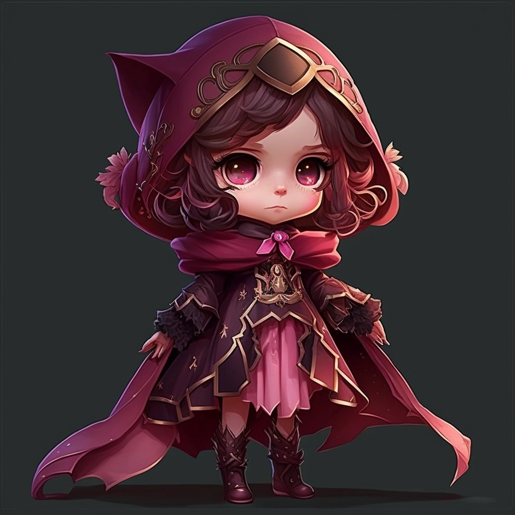 Chibi Human Girl in National Costume with Dark Pink Clothes