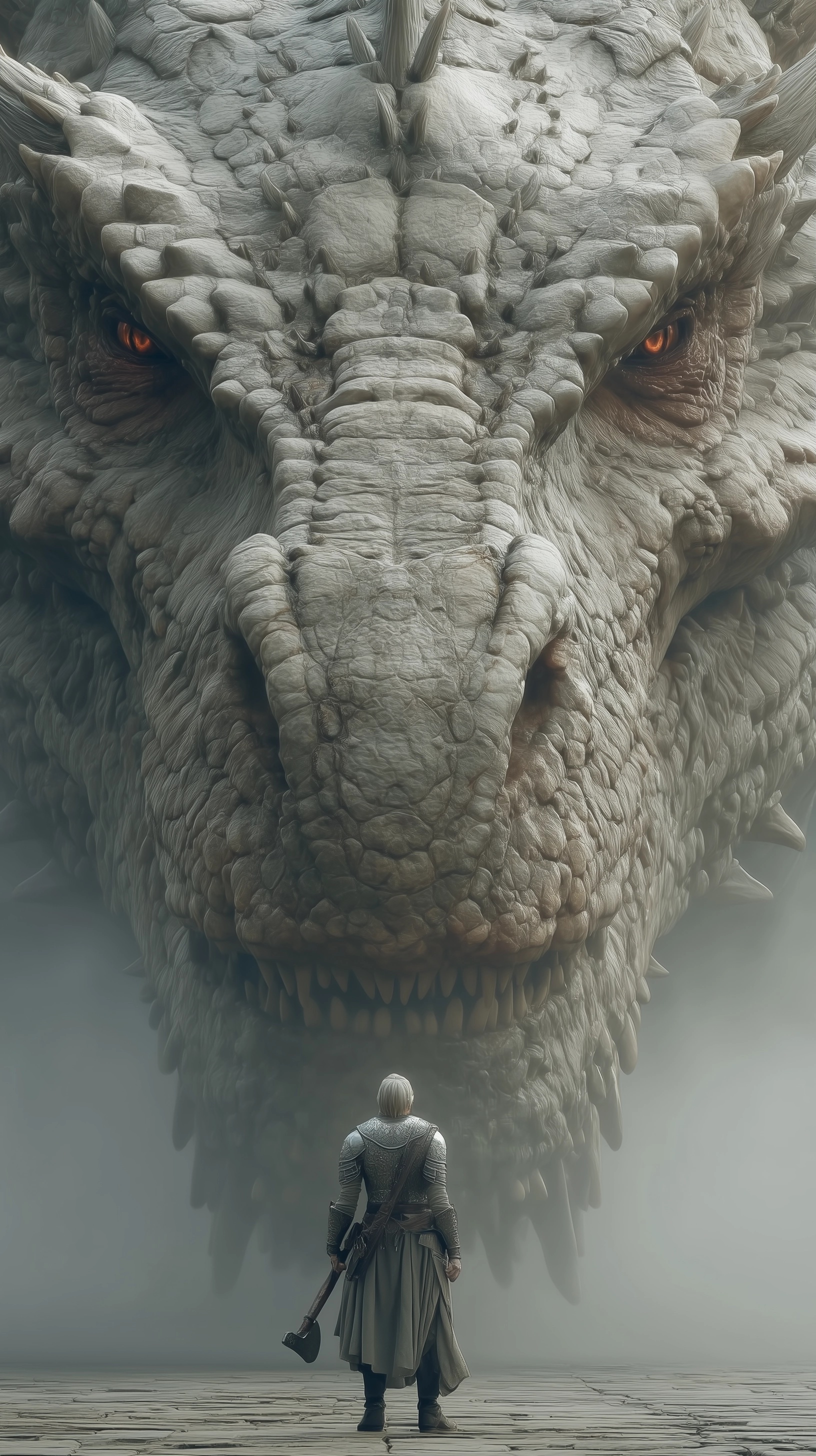 Epic Warrior Faces Ancient Dragon in Cinematic Scene