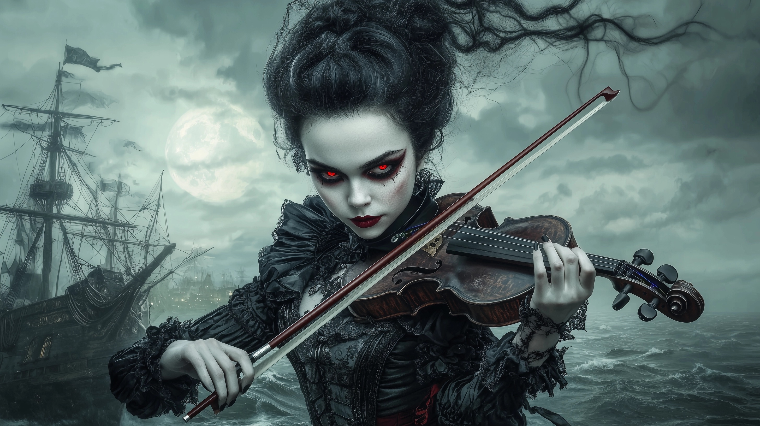 Haunting Melody: Gothic Violinist at Sea