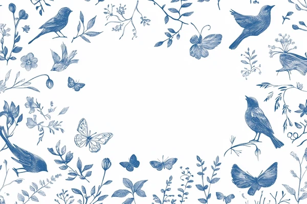 Elegant Blue Porcelain Pattern with Floral Elements