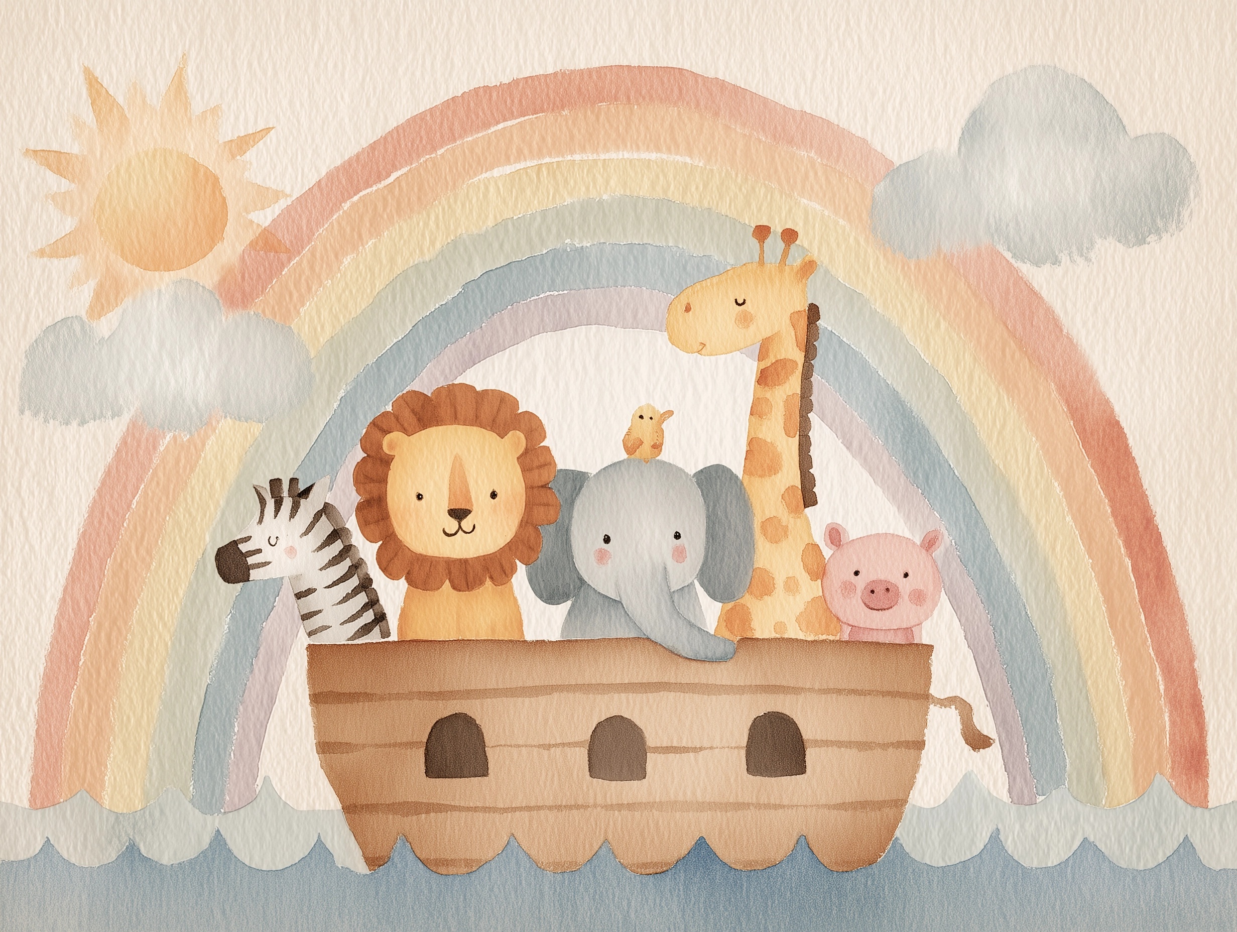 Watercolor Noah's Ark: Animals & Rainbow Delight
