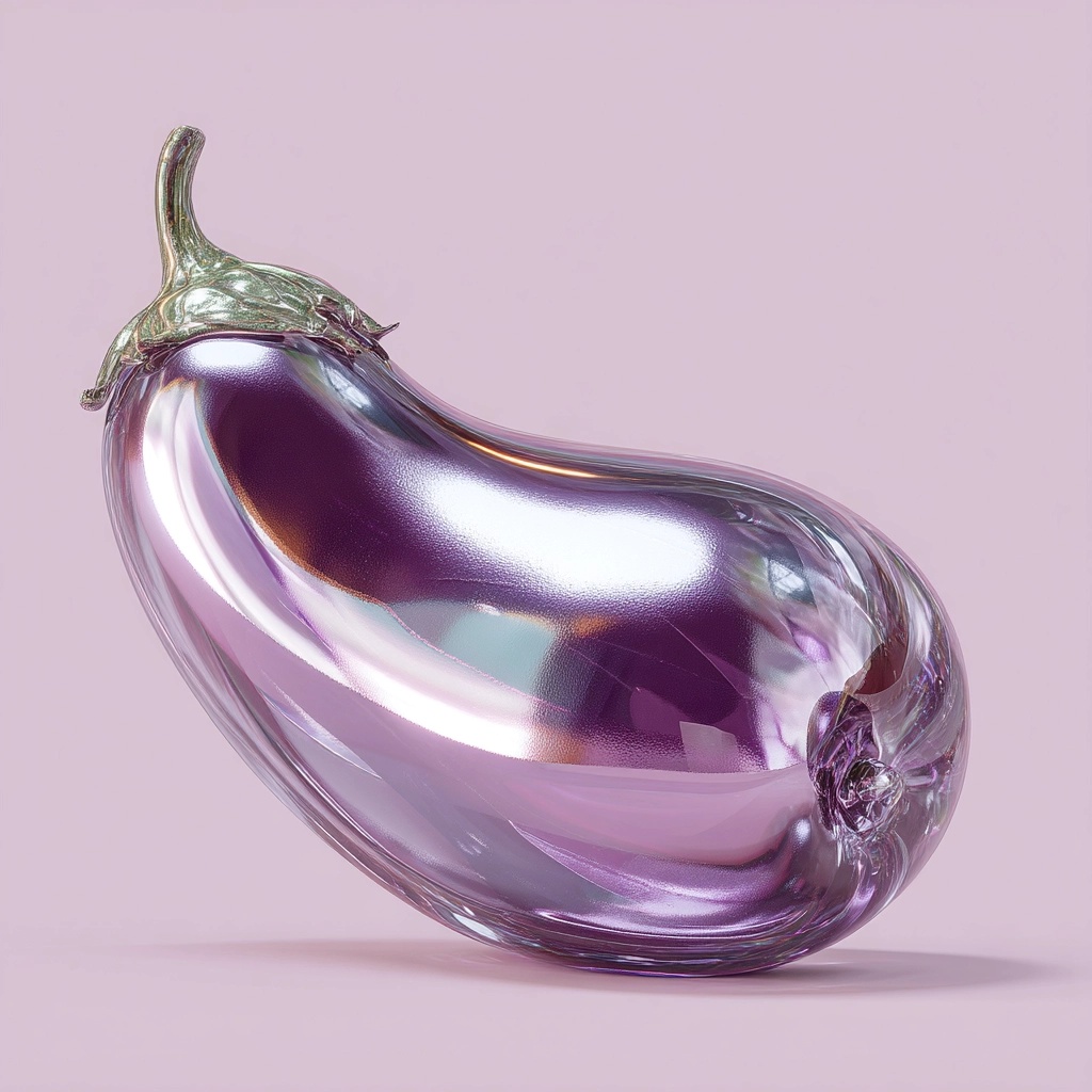 3D Frosted Glass Aubergine Art: Transparent Elegance