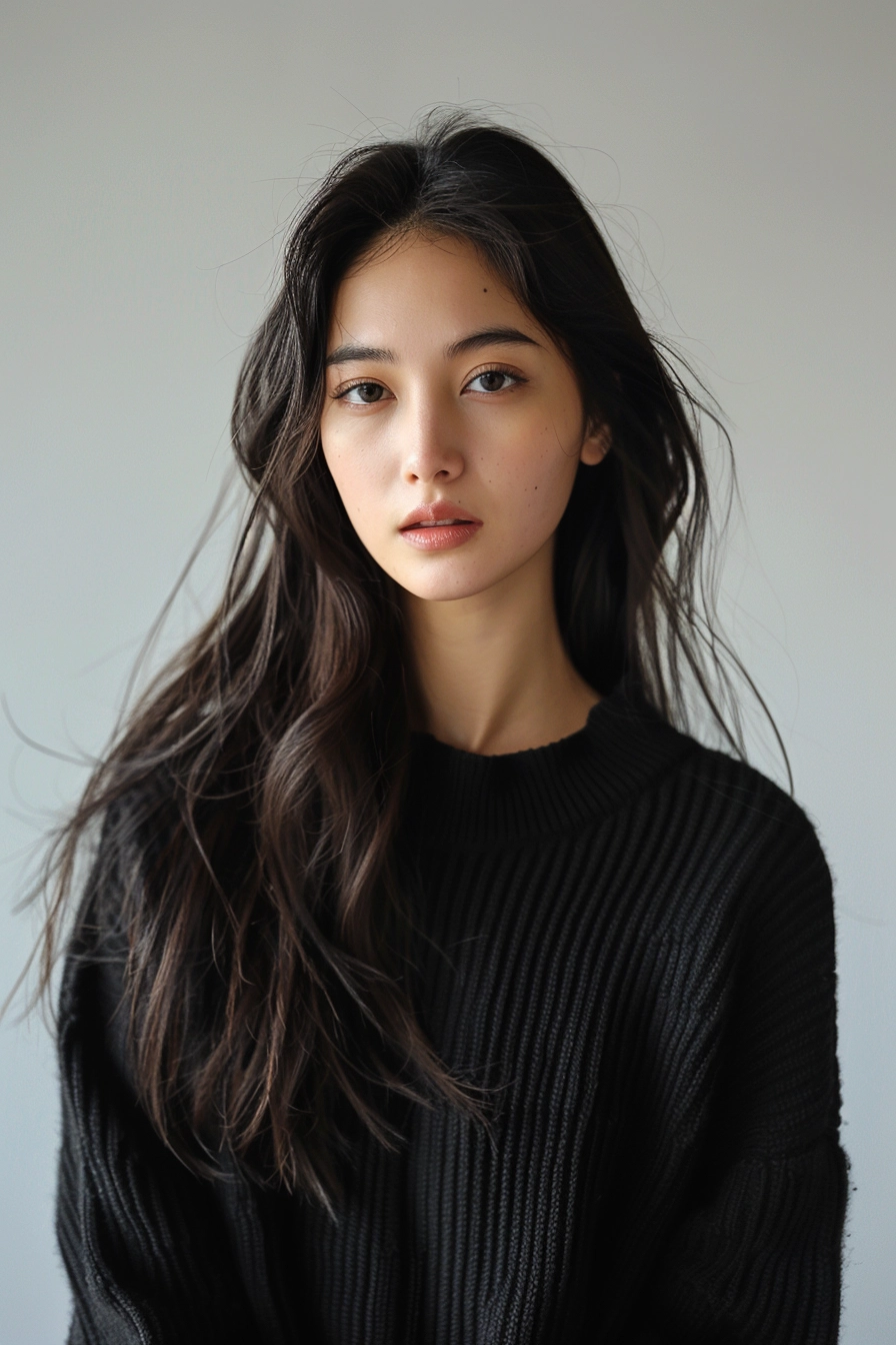 Stylish Black Sweater on Beautiful 20-Year-Old Chinese Model