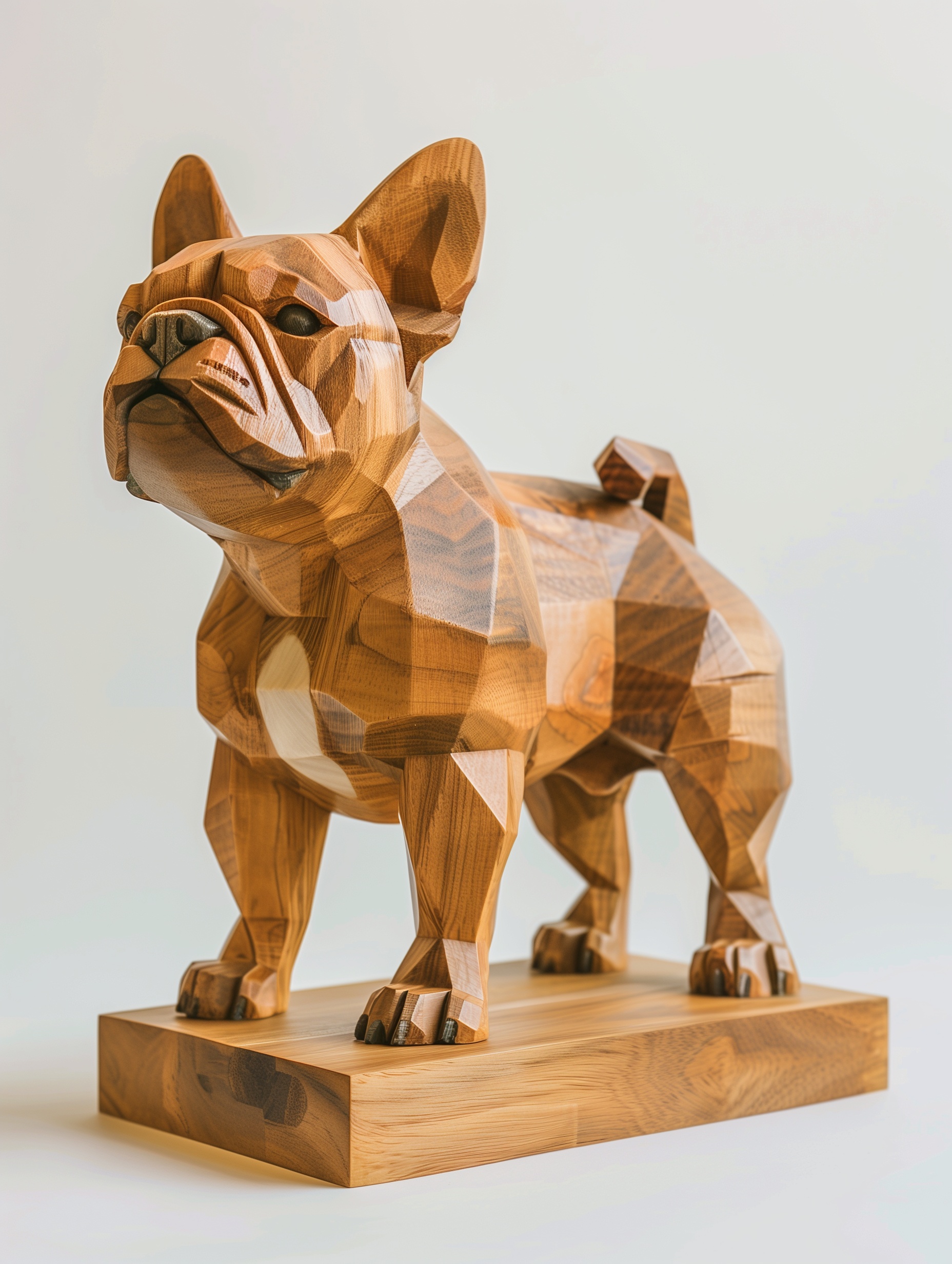 Detailed Wooden French Bulldog and Husky Sculpture