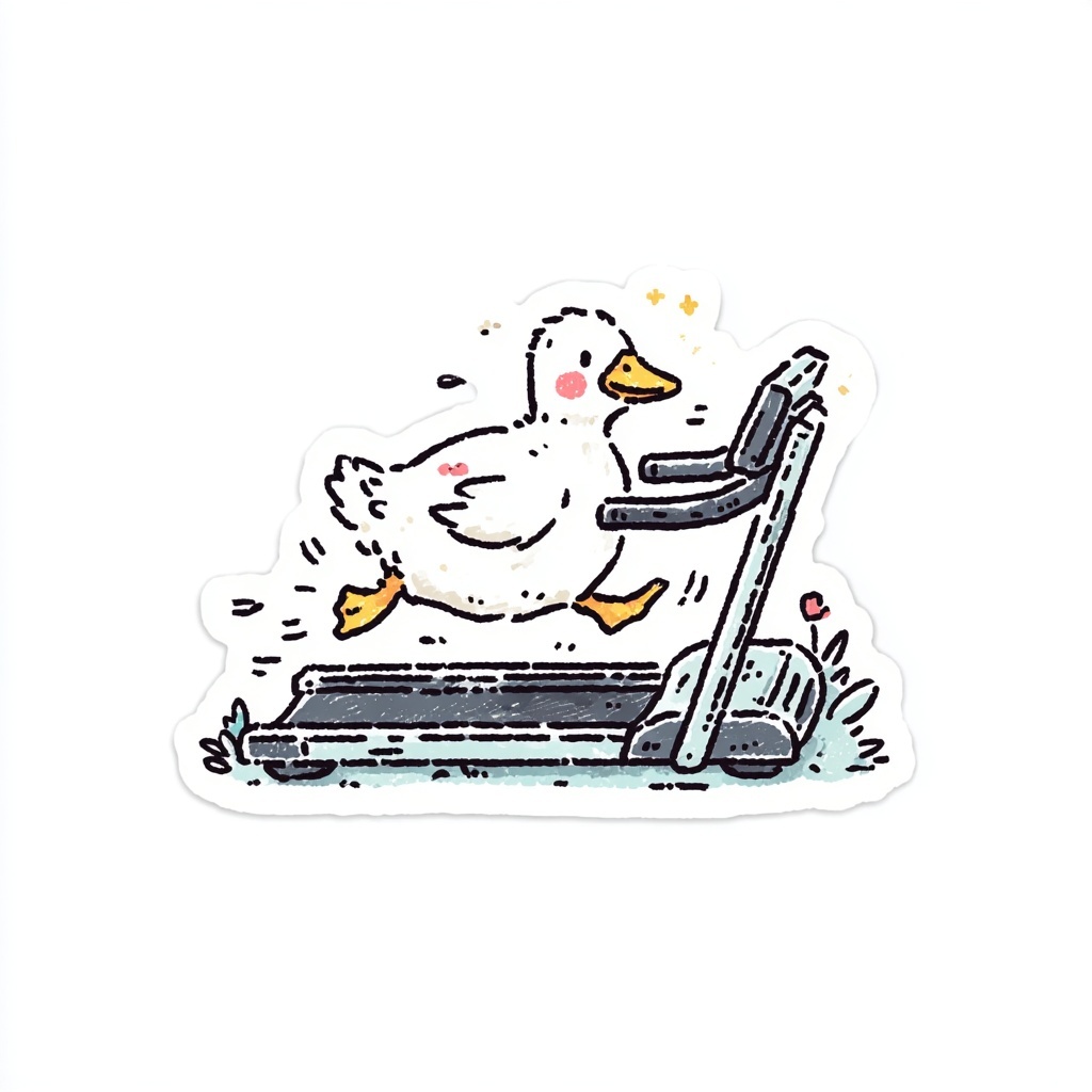 Adorable Kawaii Duck Running Treadmill Sticker