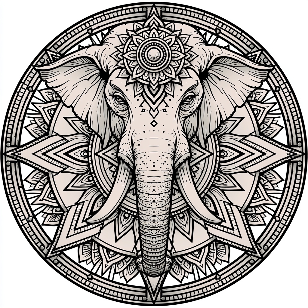 Elephant Mandala Coloring Page - Simple Design